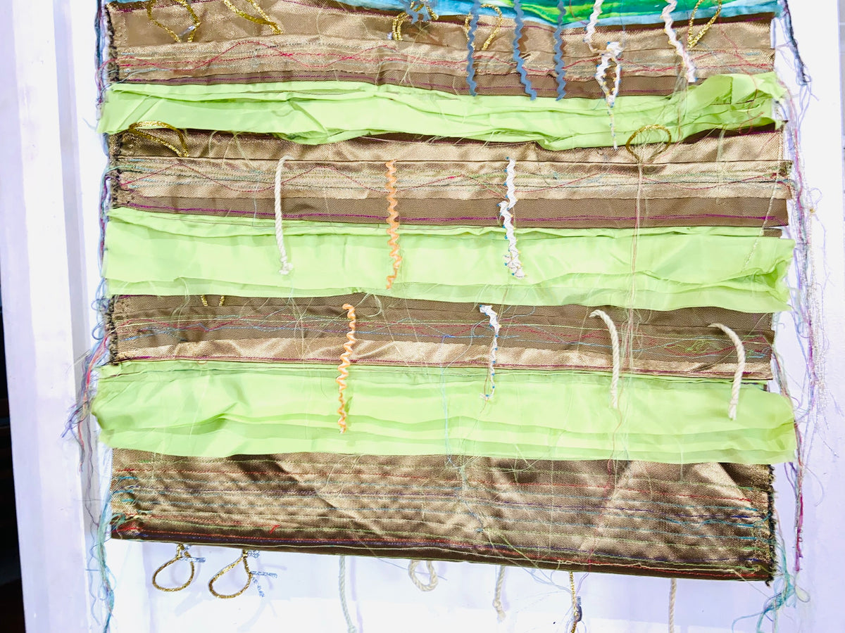 Green, Blue and Gold textile wall hanging