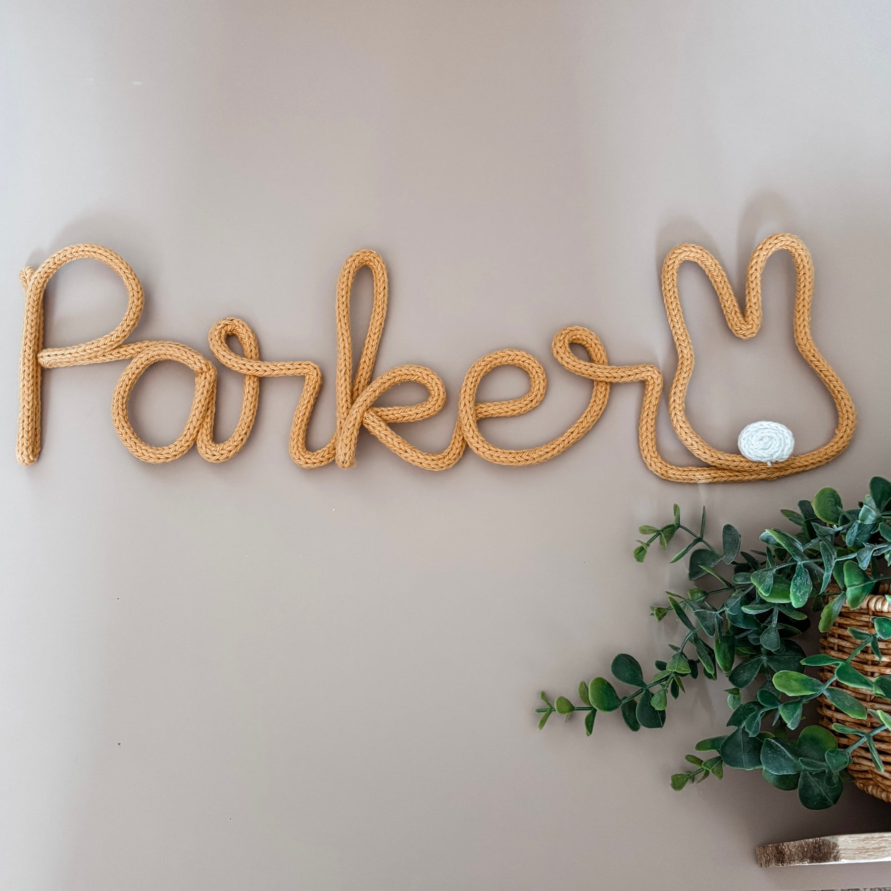 Knitted Name Sign with Bunny Customisable