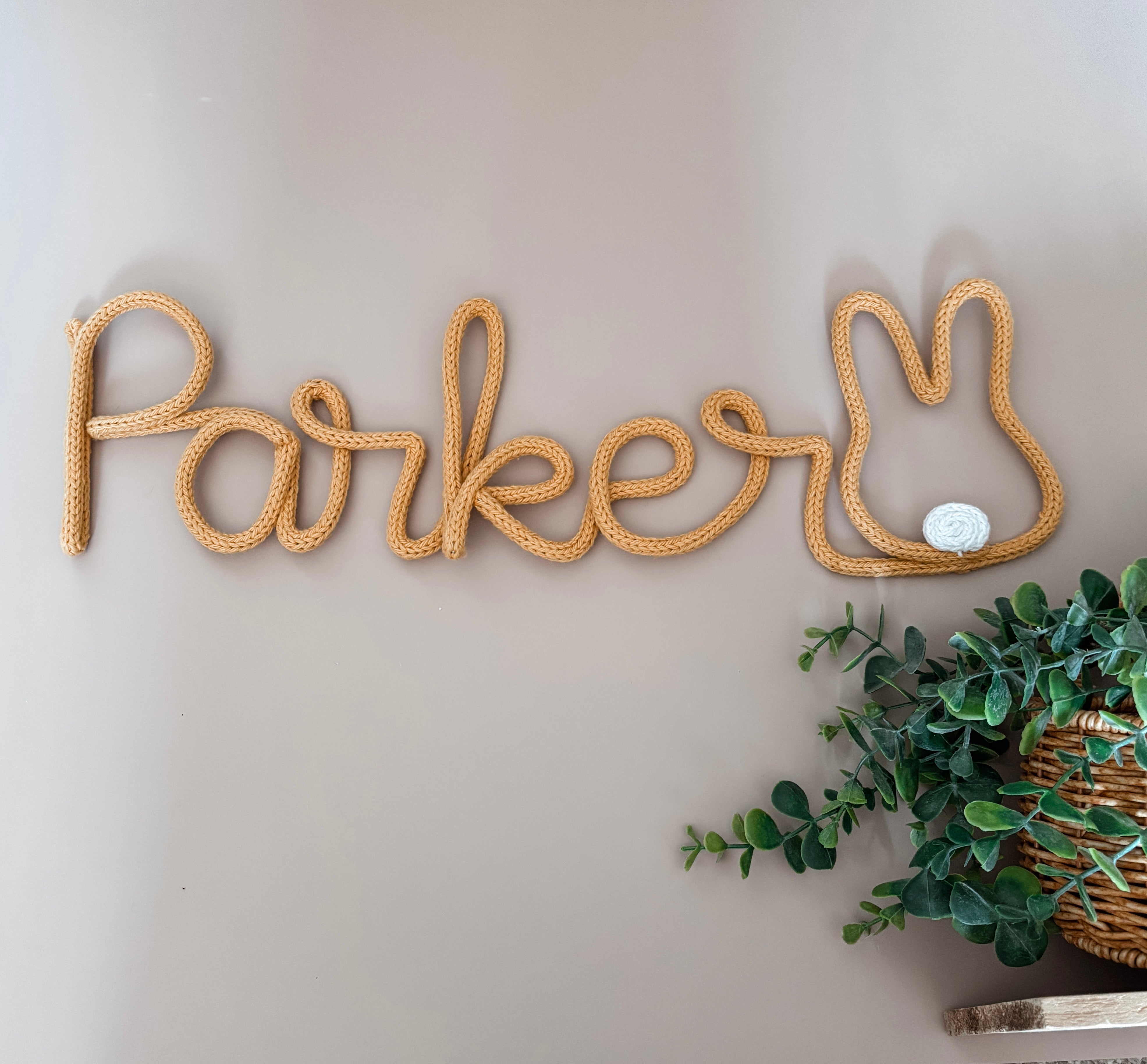 Knitted Name Sign with Bunny Customisable