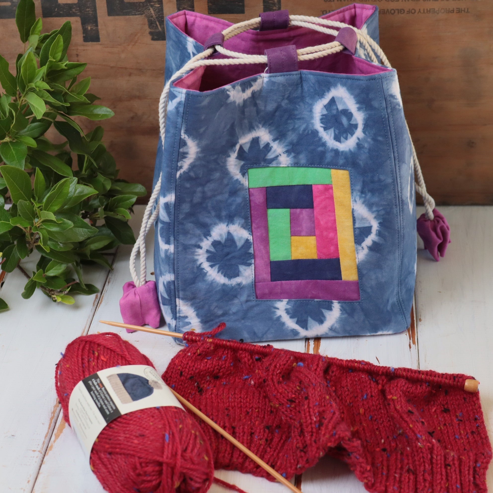 Large Tie Dyed Komebukuro Bag with patchwork window