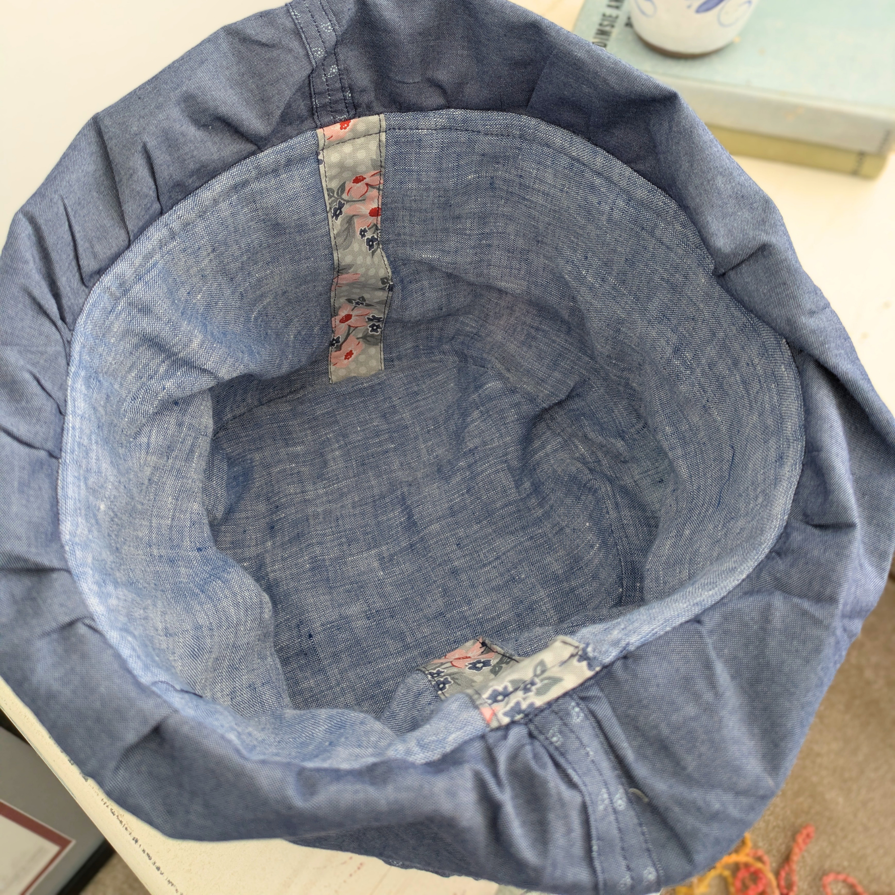 Upcycled Denim Bag Drawstring, Project Basket, Koalas