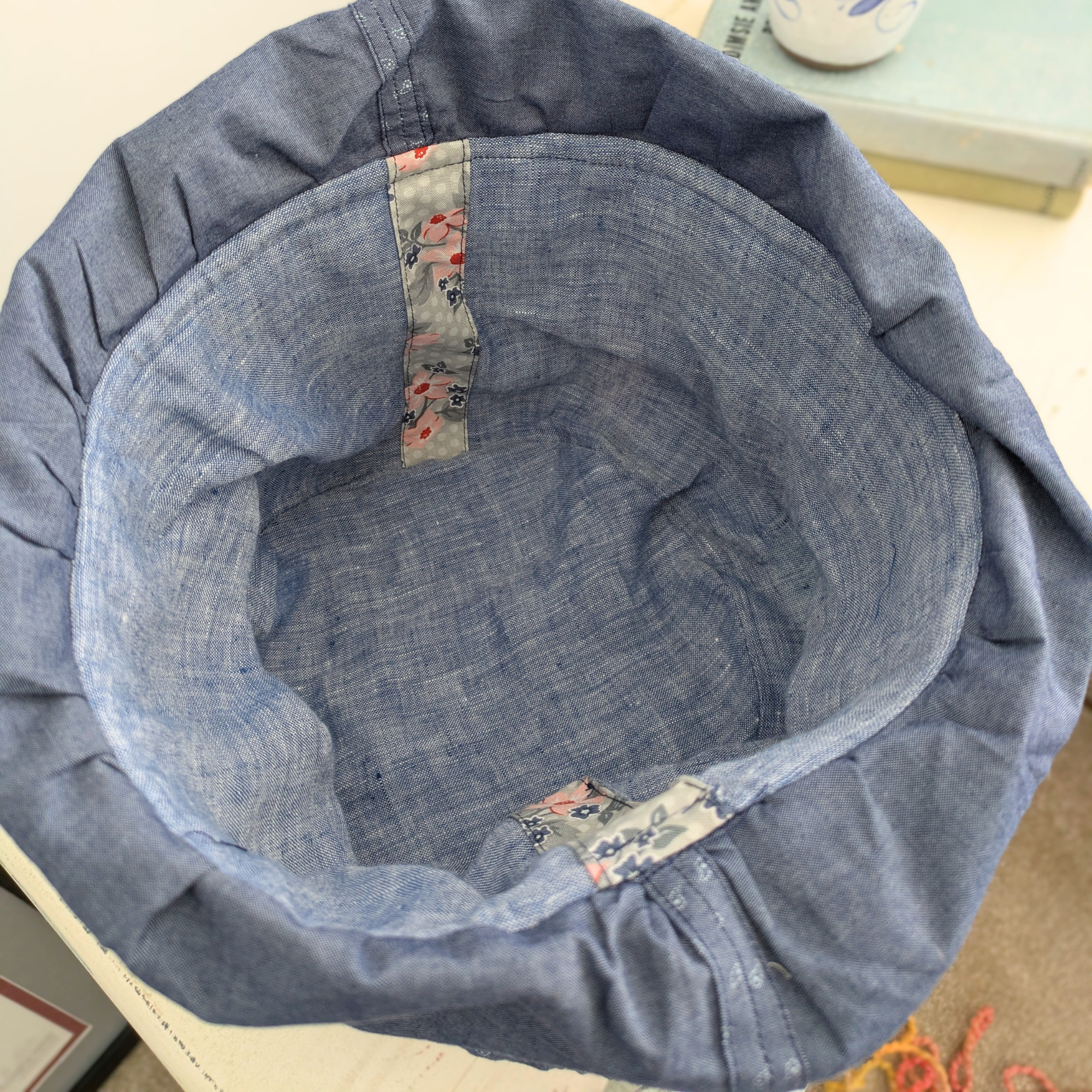 Upcycled Denim Bag Drawstring, Project Basket, Koalas
