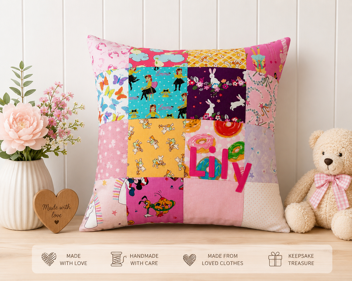 Personalised Memory Cushion – Keepsake Pillow Made from Your Baby's Outgrown Clothes