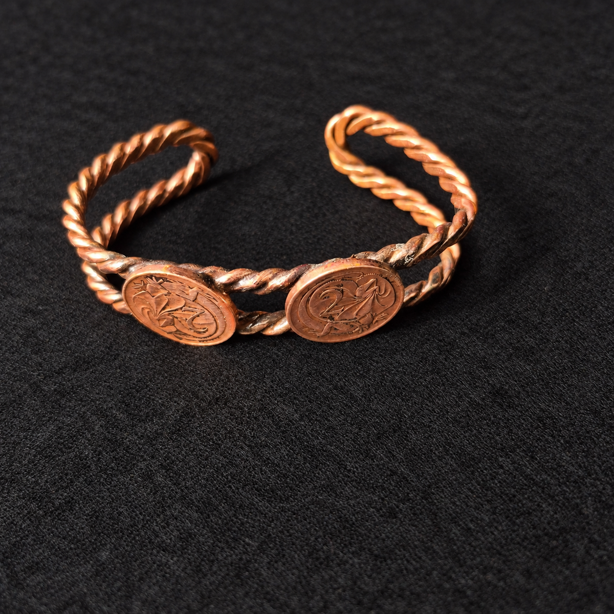 Handmade Australian Two-Cent Coin Copper Cuff B024