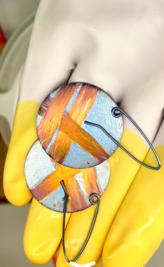 Titanium Disc Earrings-Ice Blue and Bronze