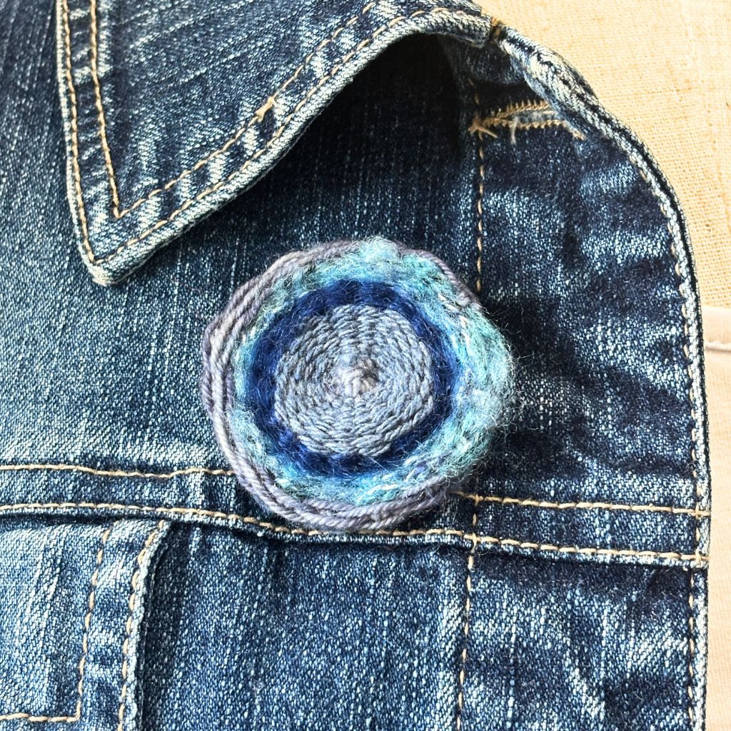 Handwoven Brooch - Small Blue - Wool Felt Back