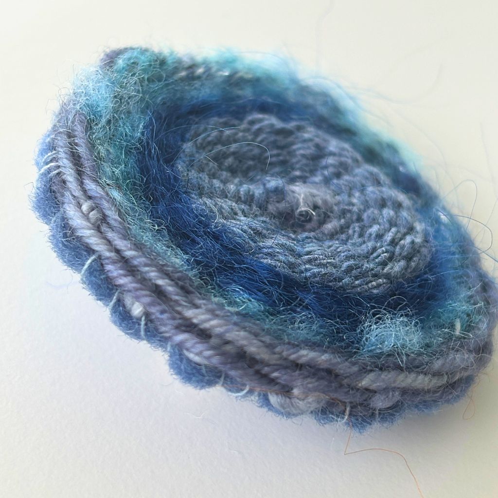 Handwoven Brooch - Small Blue - Wool Felt Back