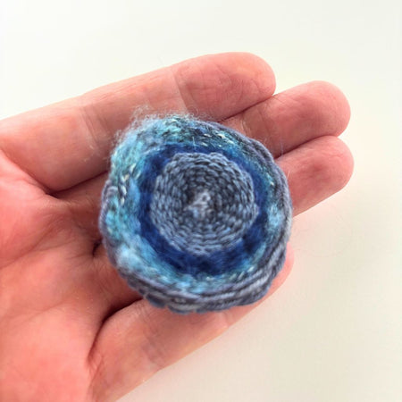 Handwoven Brooch - Small Blue - Wool Felt Back
