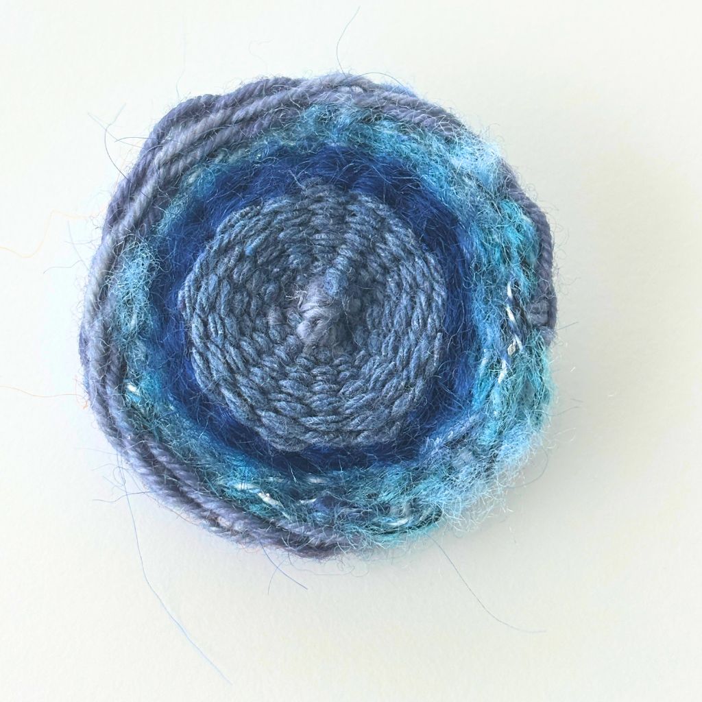 Handwoven Brooch - Small Blue - Wool Felt Back