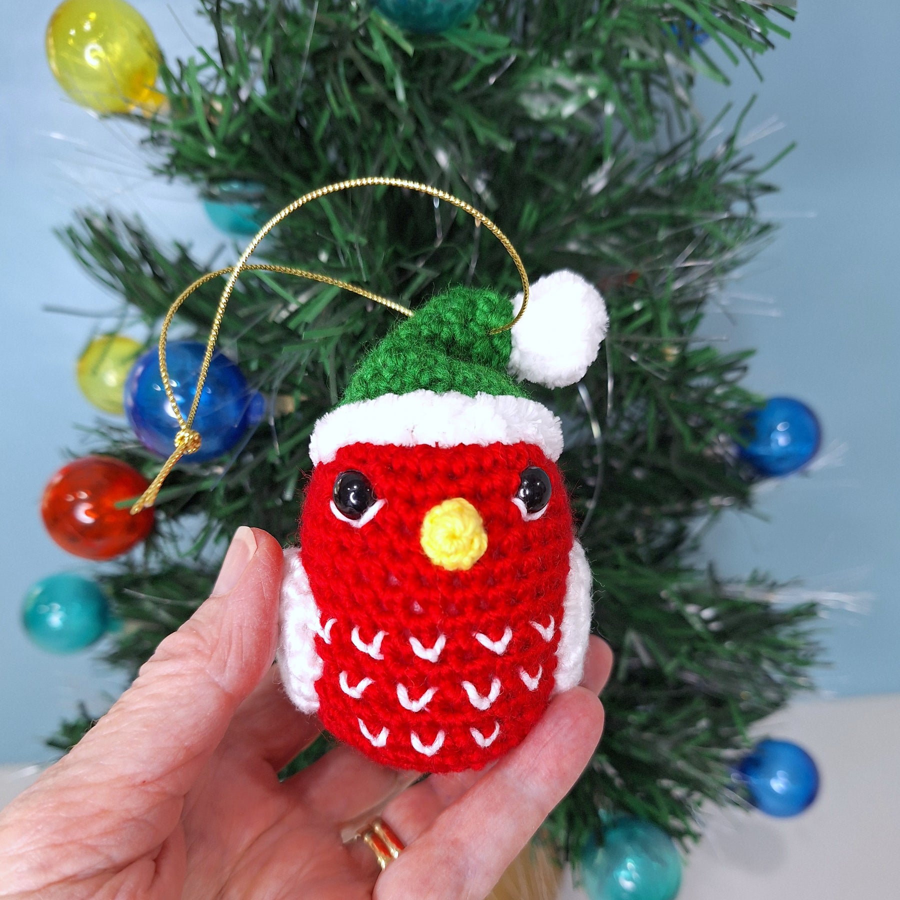 Crocheted Christmas Bird - Handmade Christmas Ornament