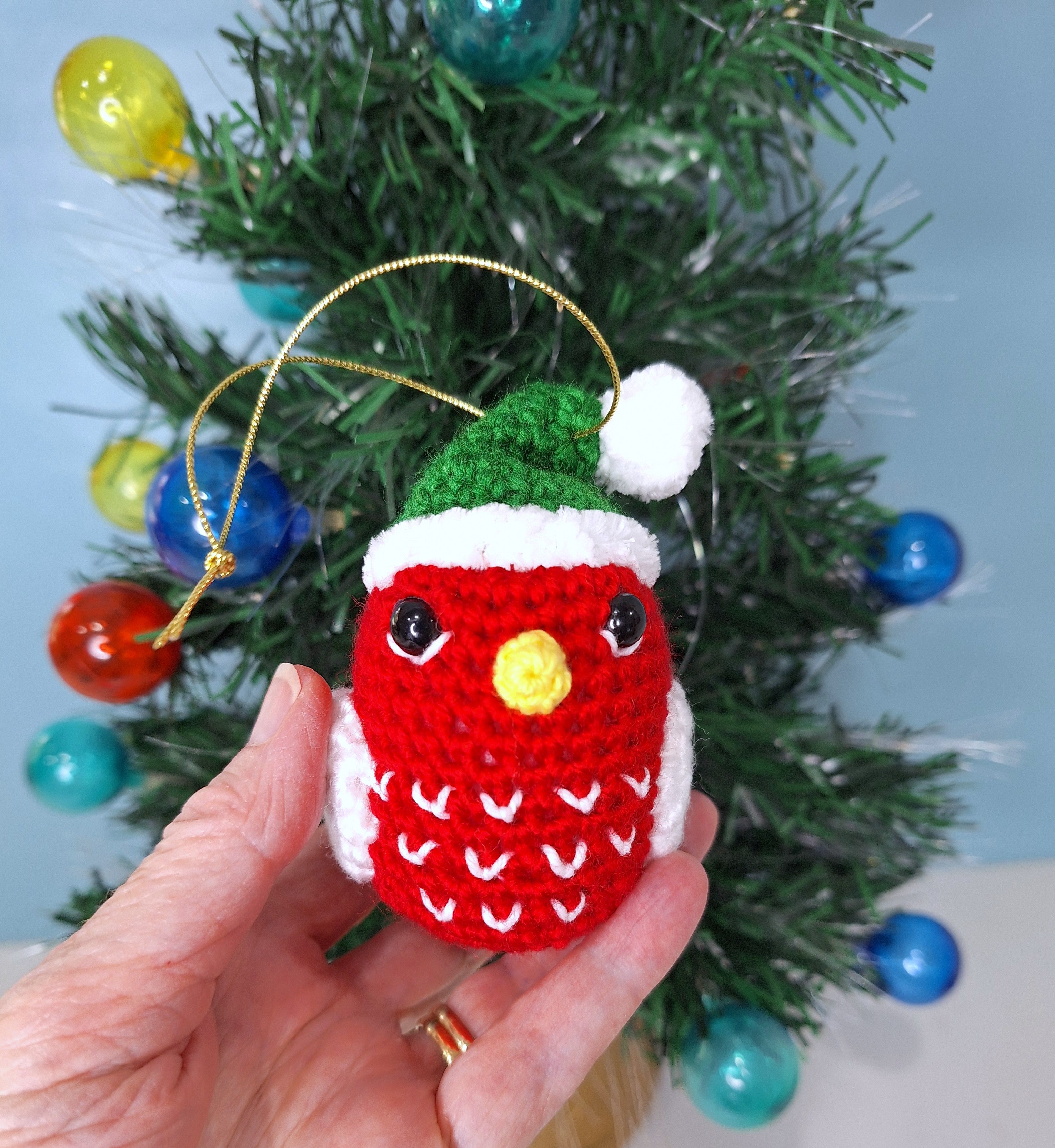 Crocheted Christmas Bird - Handmade Christmas Ornament