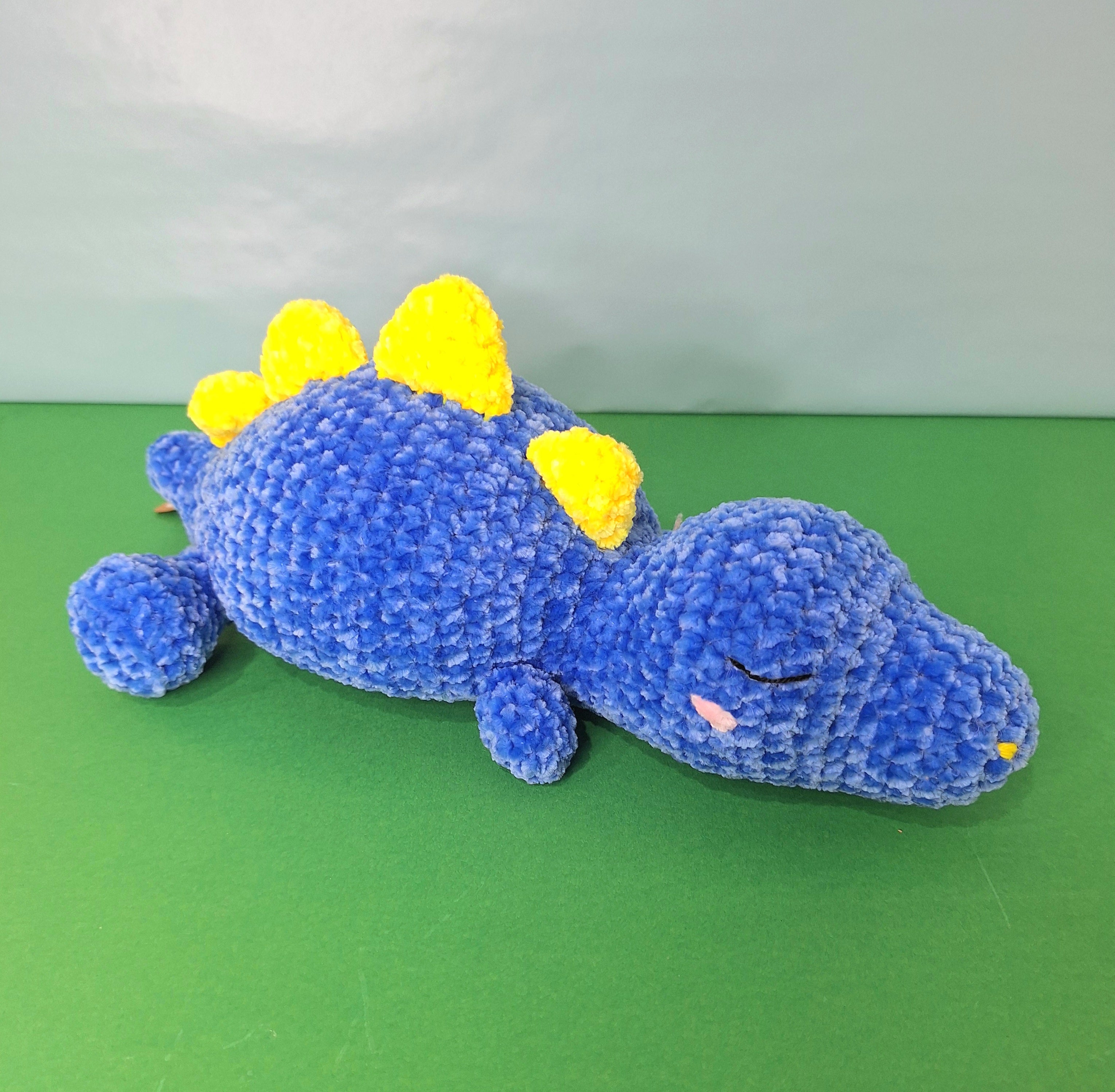 Blue Sleepy Velvet Crocheted Dinosaur- cuddle toy