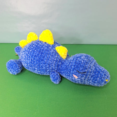 Blue Sleepy Velvet Crocheted Dinosaur- cuddle toy