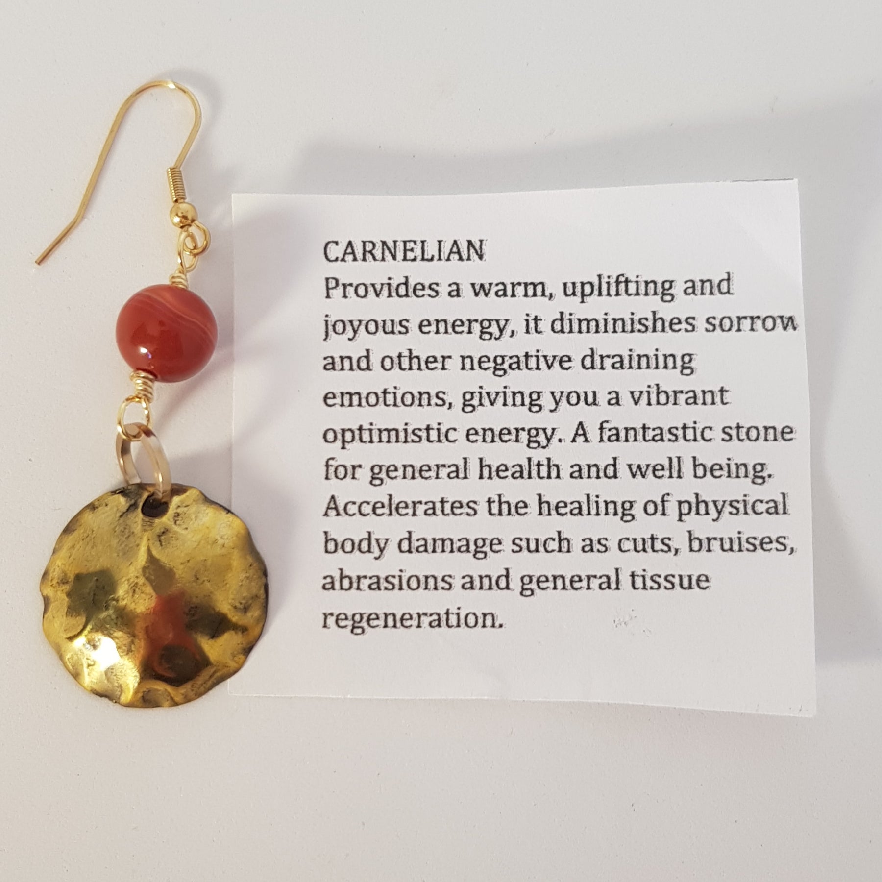 Brass domed earrings with Carnelian beads #631 AM/E