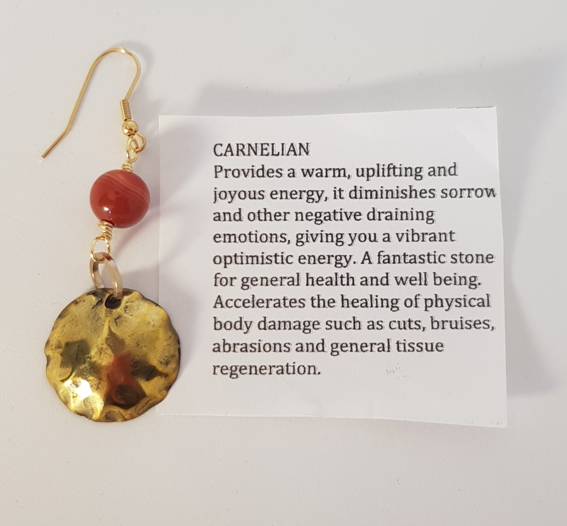 Brass domed earrings with Carnelian beads #631 AM/E