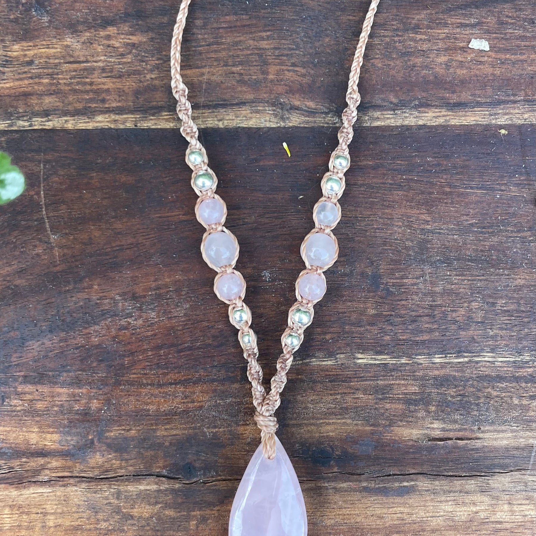 Rose Quartz Pendant, macrame necklace boho