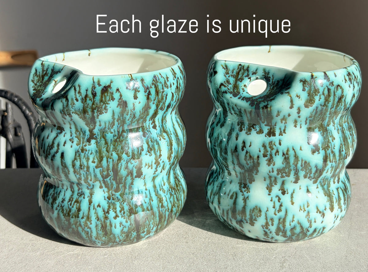 Handcrafted Porcelain Tumbler with Silicon Straw, 600mL Bubble Cup in Moss Glaze