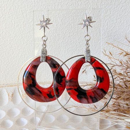 Red, Black and Silver Earrings. Free shipping!