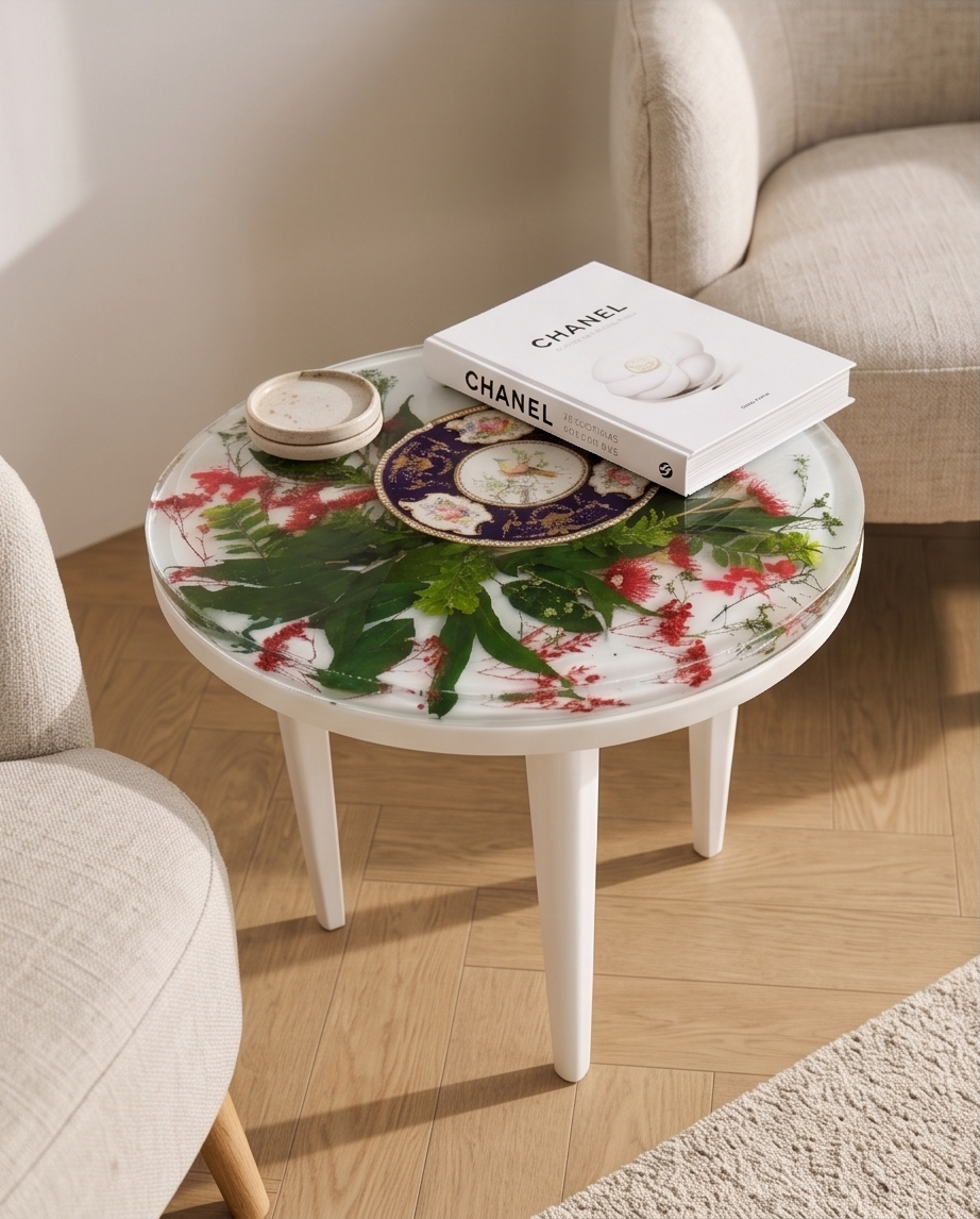 Vintage China Floral Resin Side Table