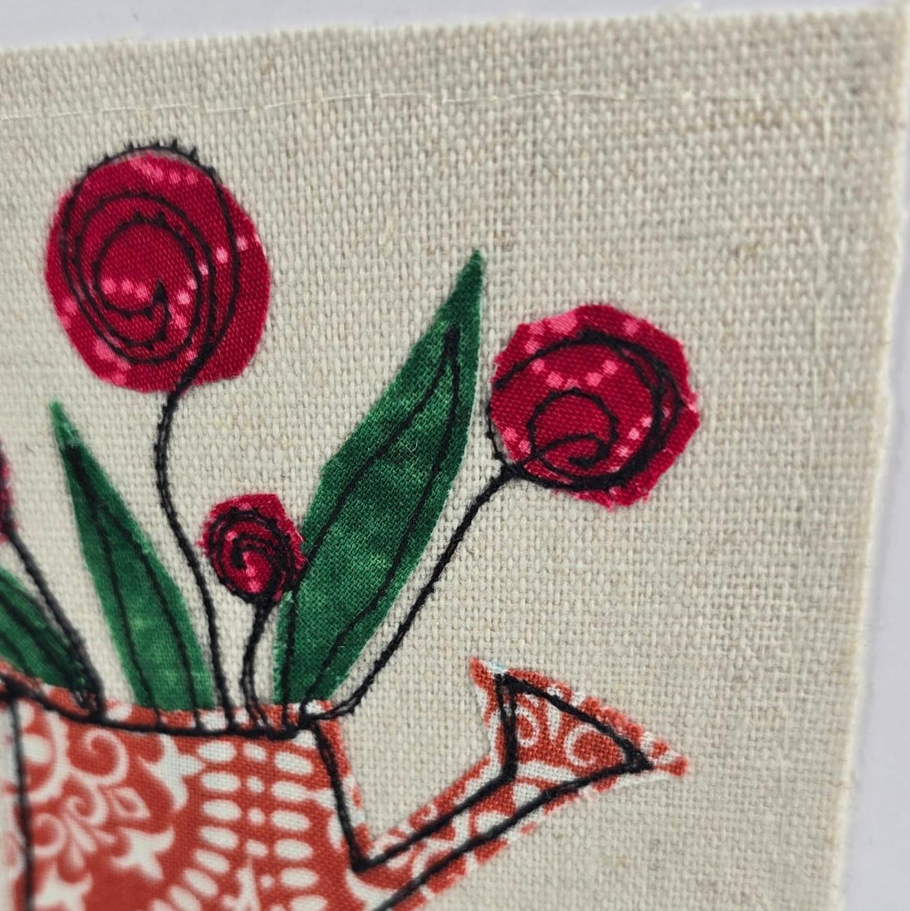 Fabric Greeting Card & Envelope| Watering Can| 13cm x 13cm