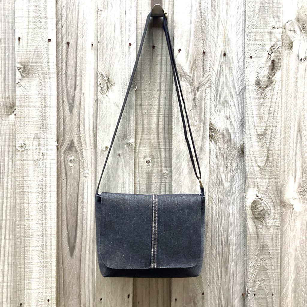 Upcycled Denim Messenger Bag – Black Denim