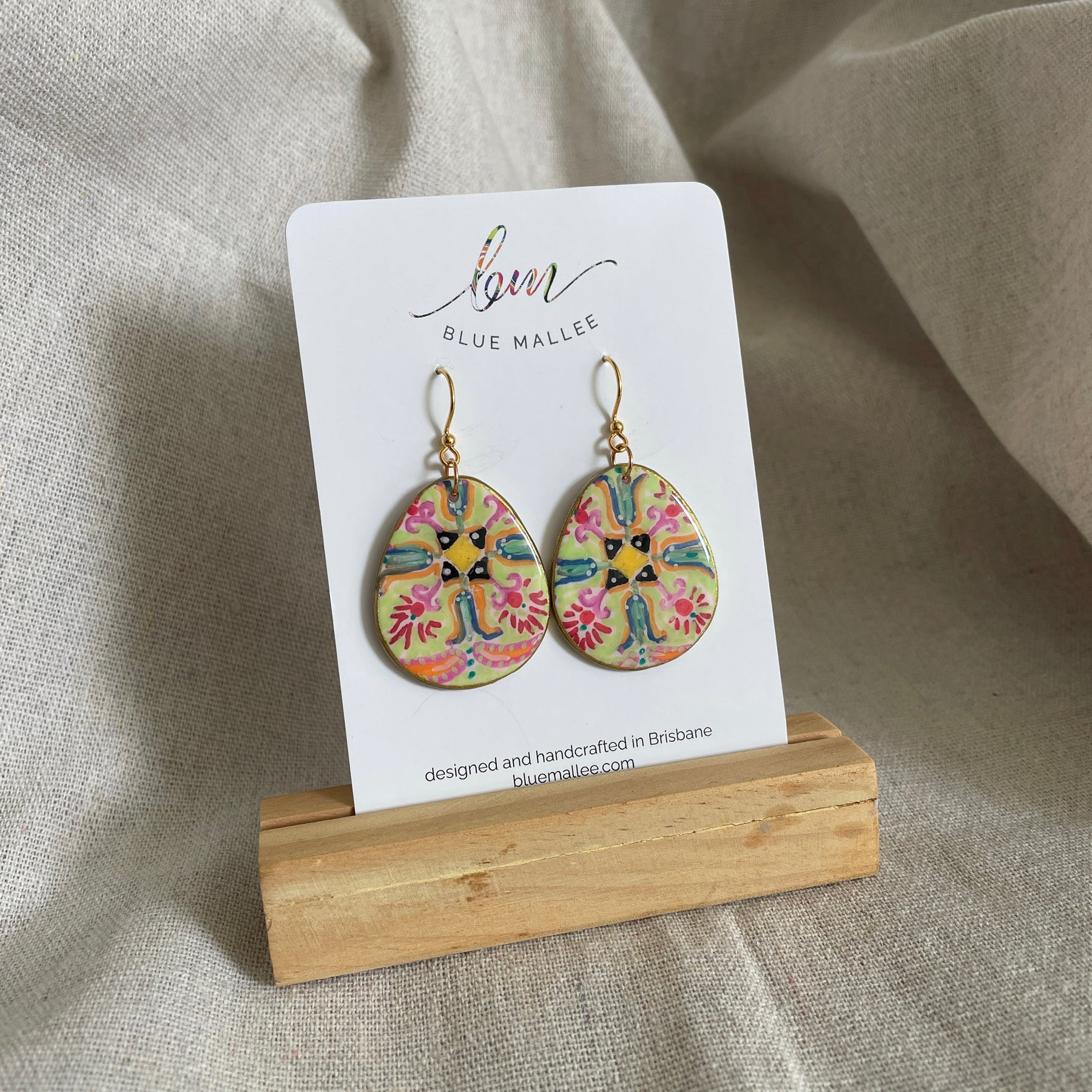 Polymer Clay Dangle Earrings - Folk Art Bloom