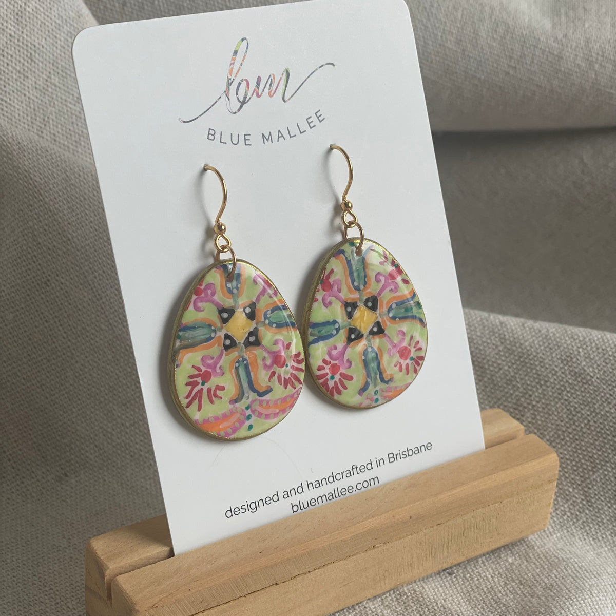 Polymer Clay Dangle Earrings - Folk Art Bloom