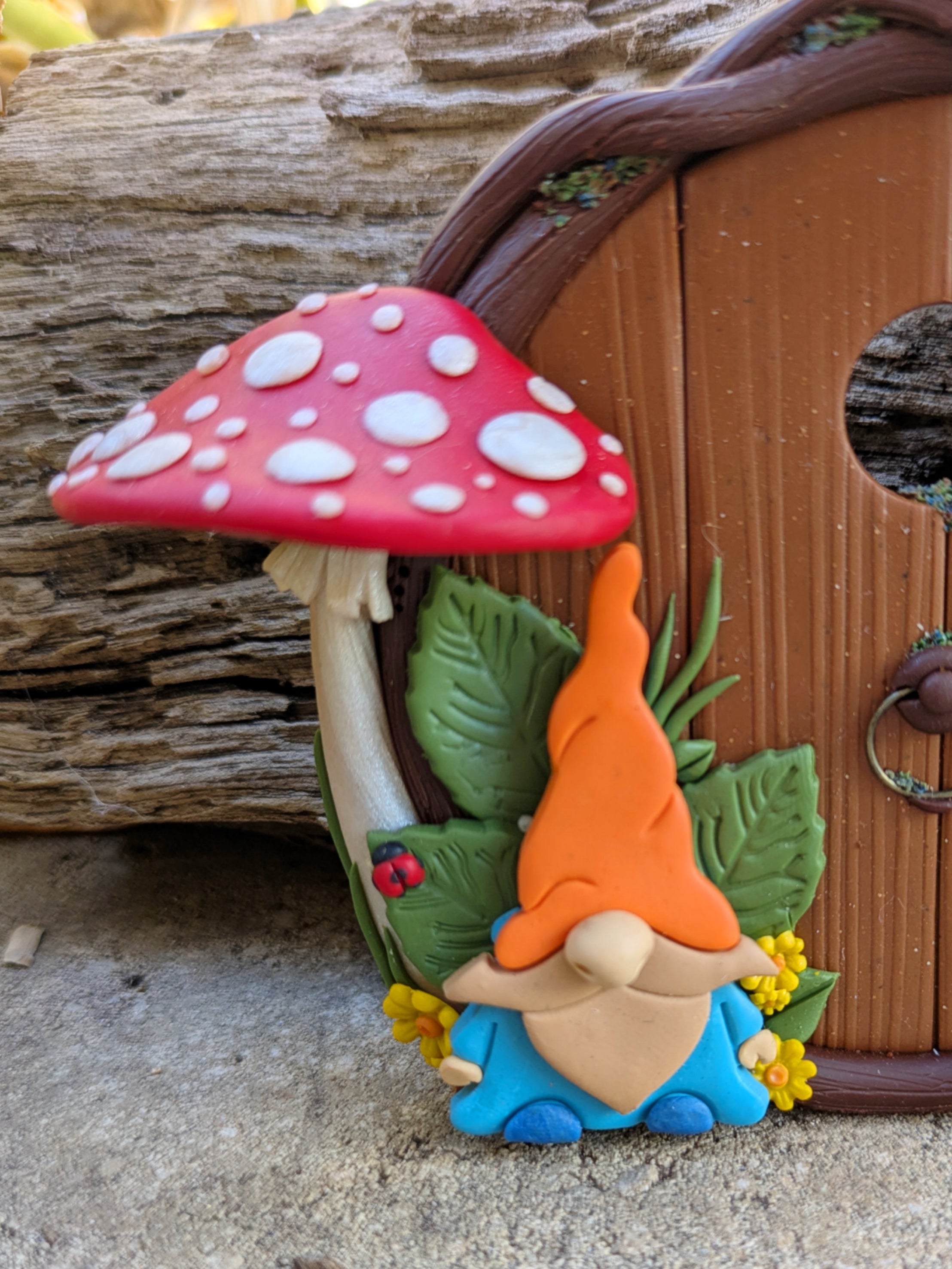 Gnome & Mushroom Fairy Door with a curious snail