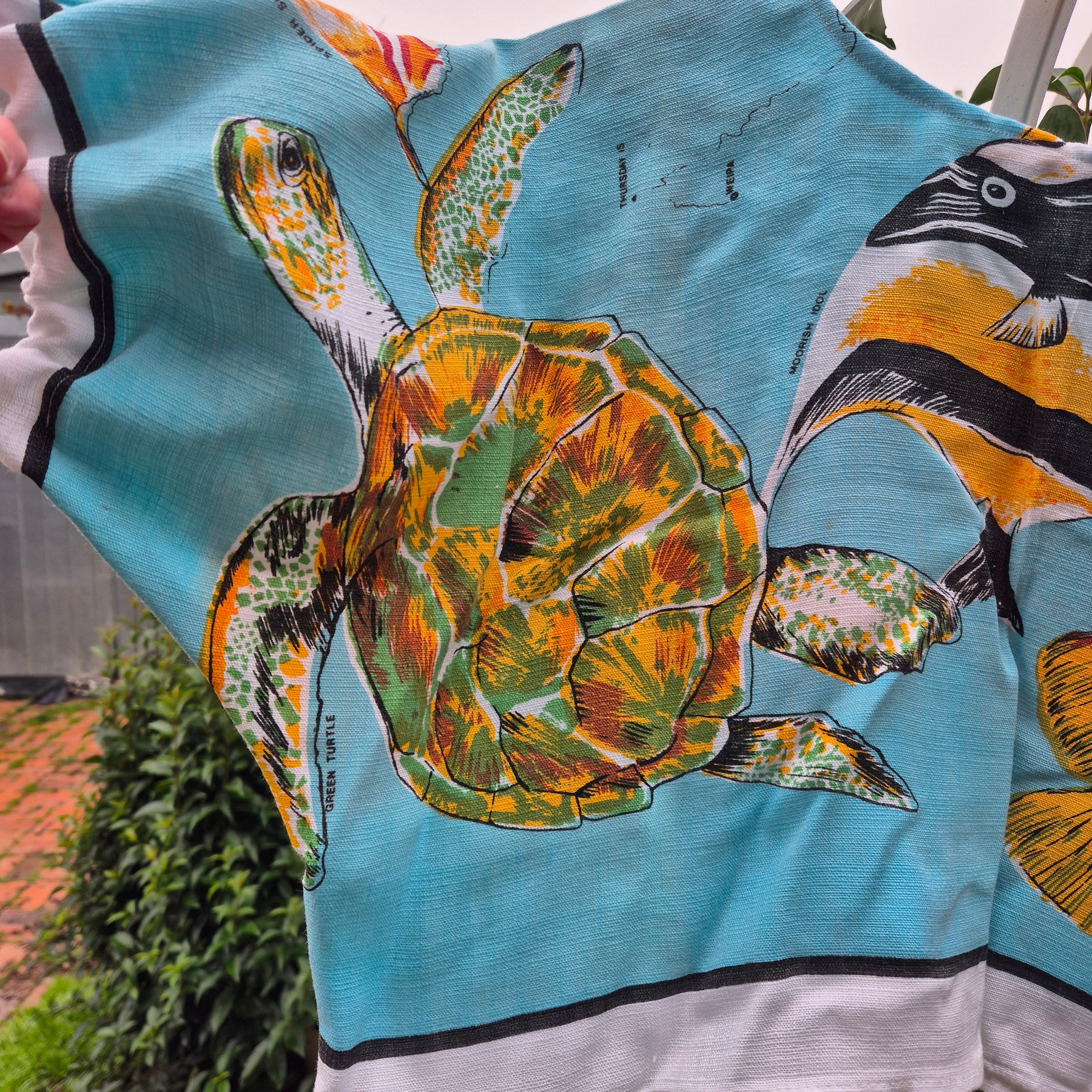 Upcycled Vintage Tablecloth top. Barrier Reef design