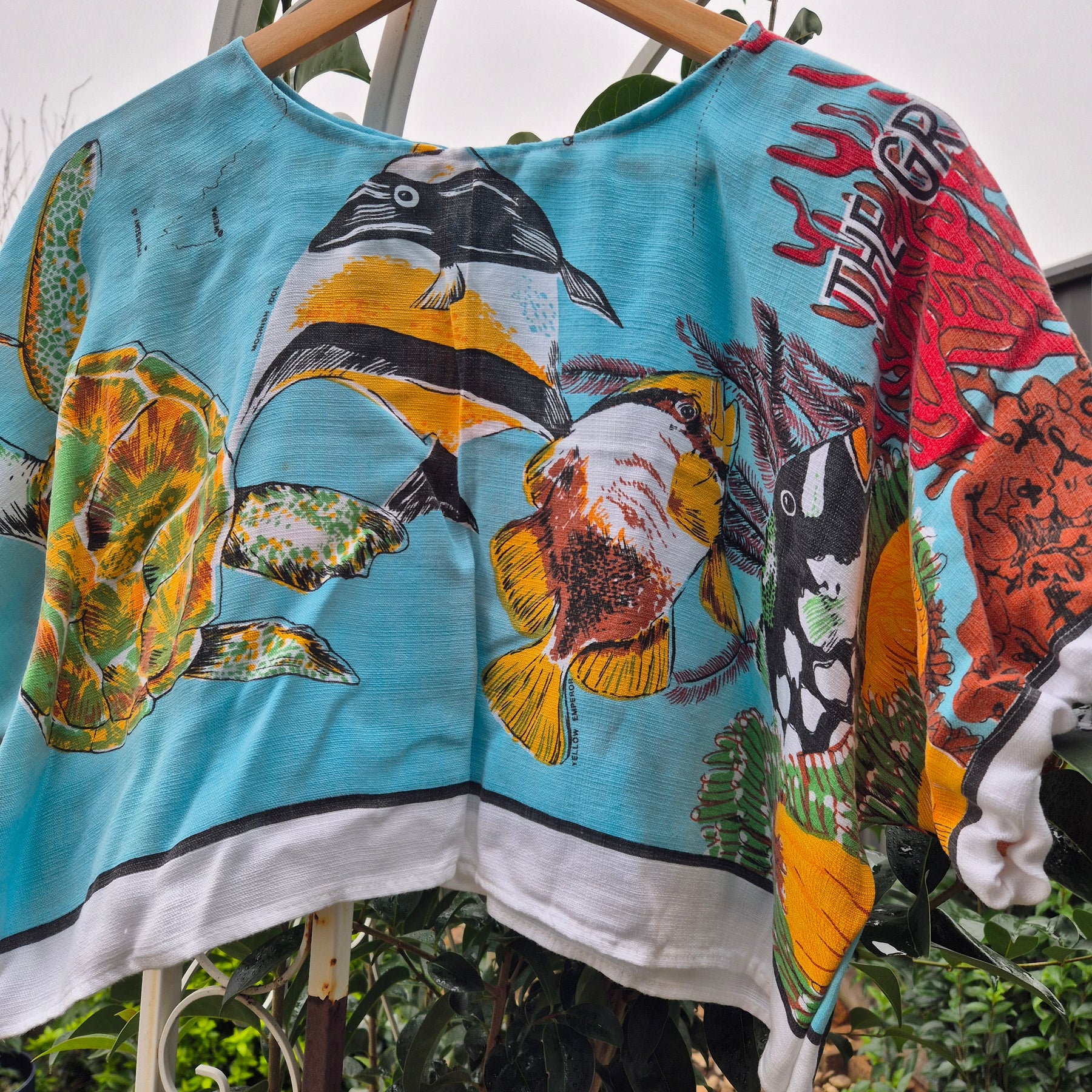 Upcycled Vintage Tablecloth top. Barrier Reef design