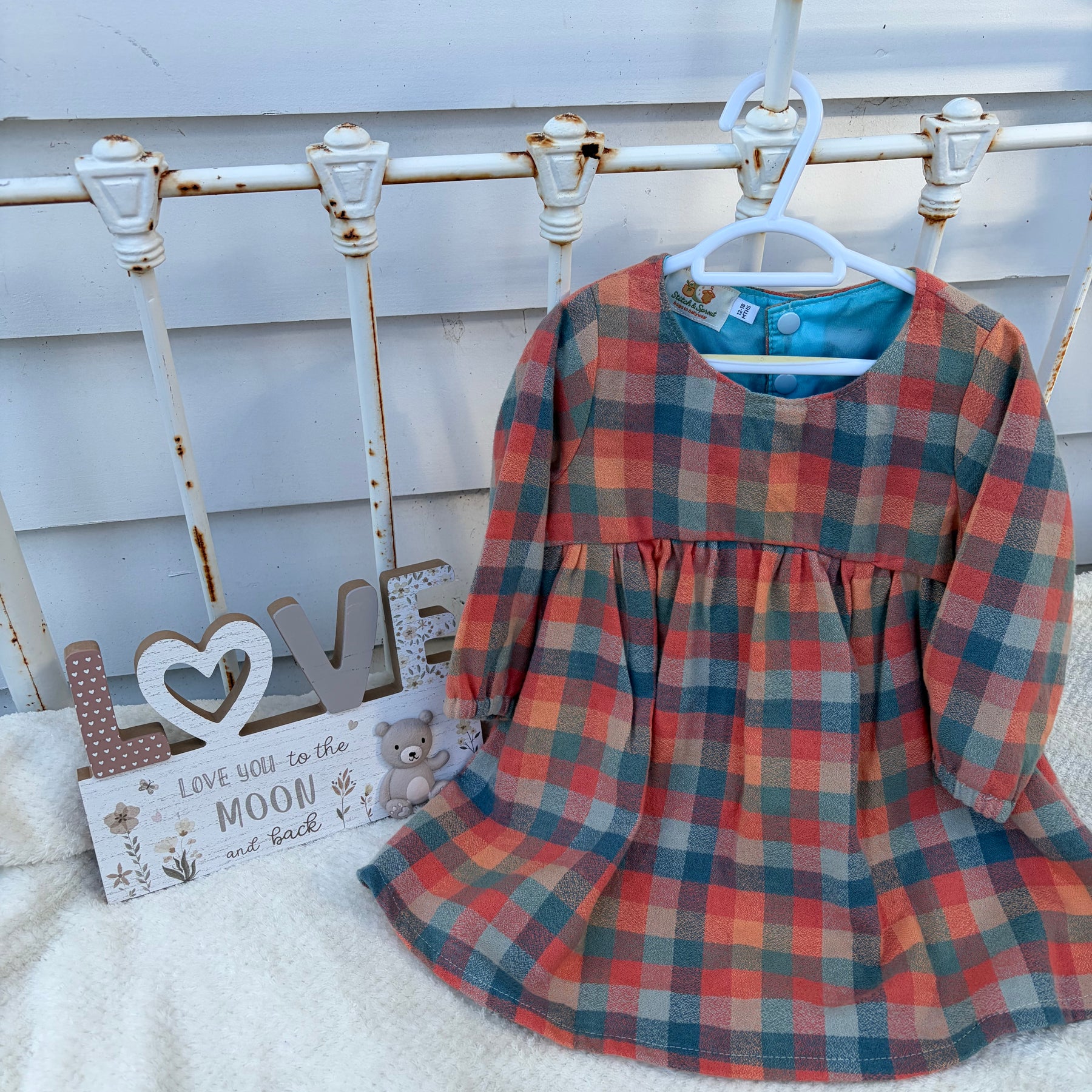 FLANNELETTE CHECK LONG SLEEVE DRESS 12-18 mths