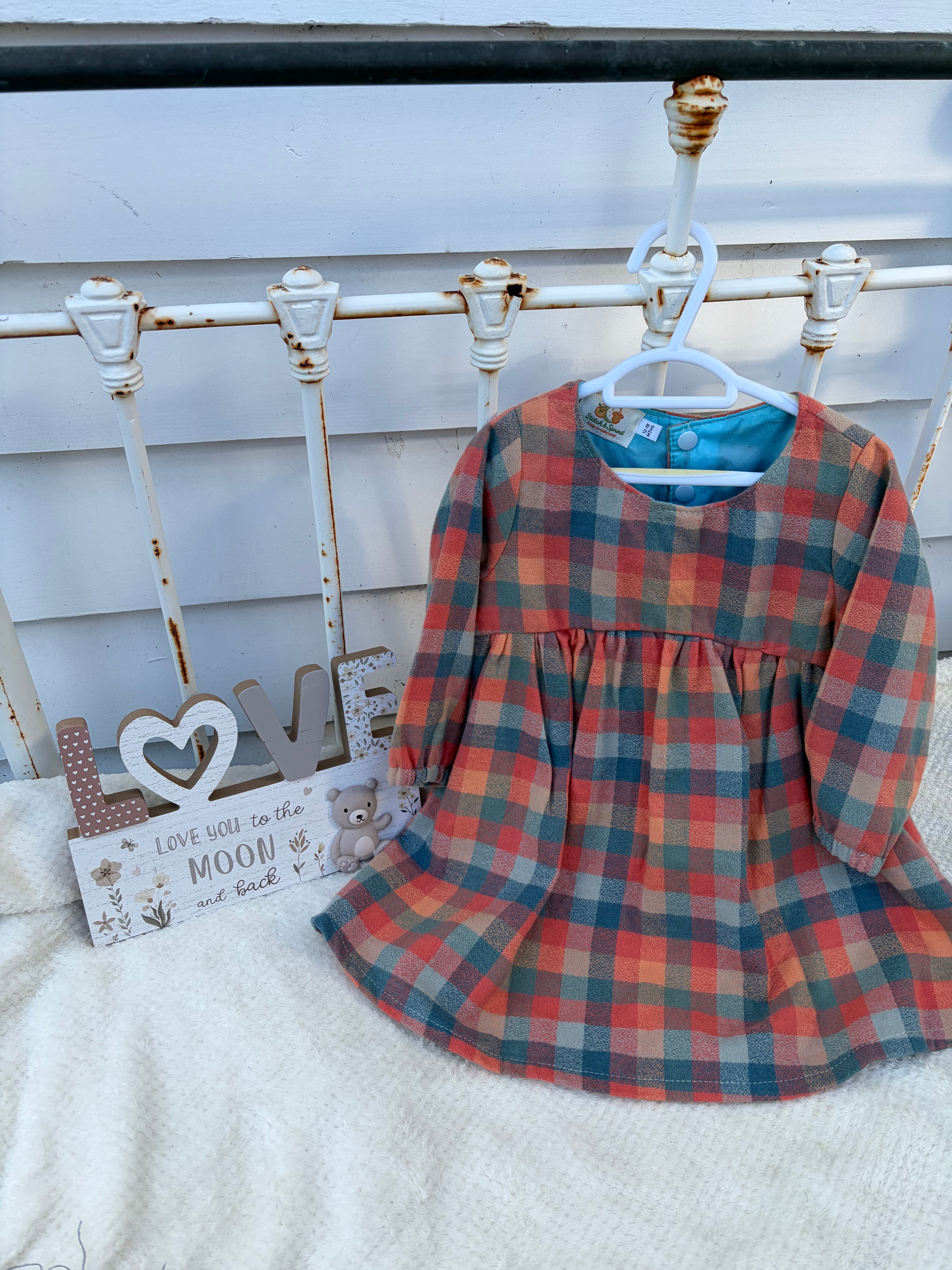 FLANNELETTE CHECK LONG SLEEVE DRESS 12-18 mths