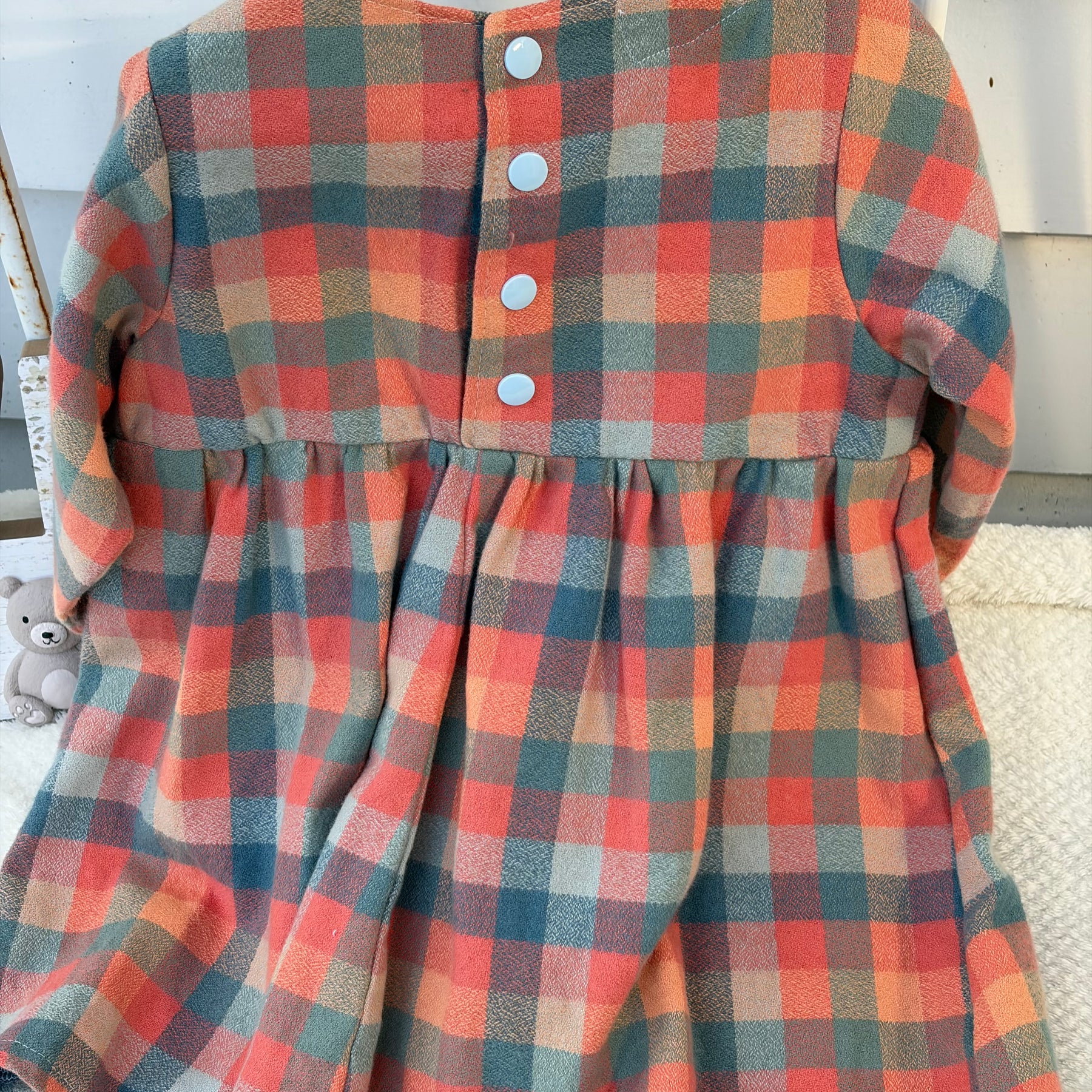 FLANNELETTE CHECK LONG SLEEVE DRESS 12-18 mths