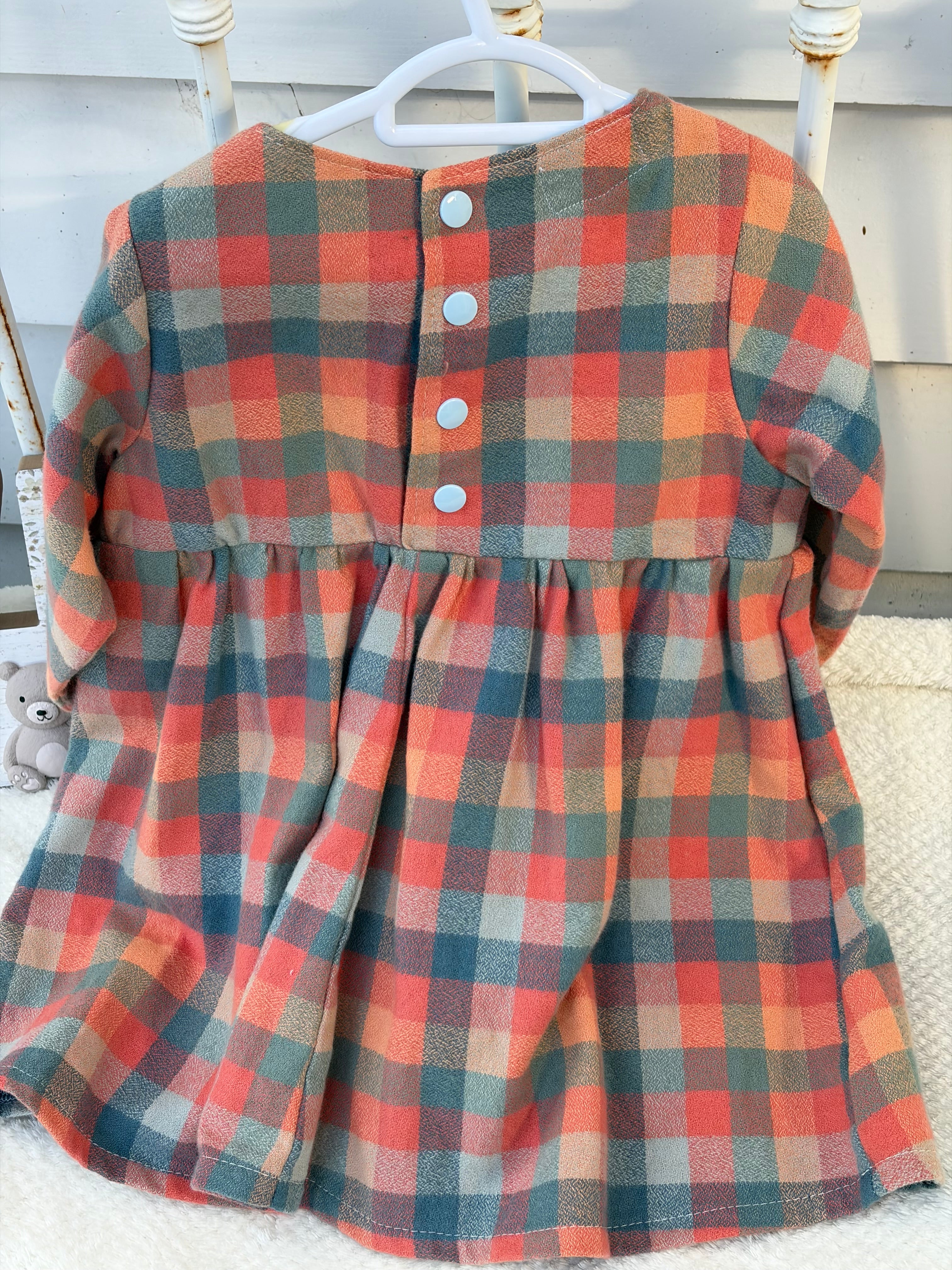 FLANNELETTE CHECK LONG SLEEVE DRESS 12-18 mths