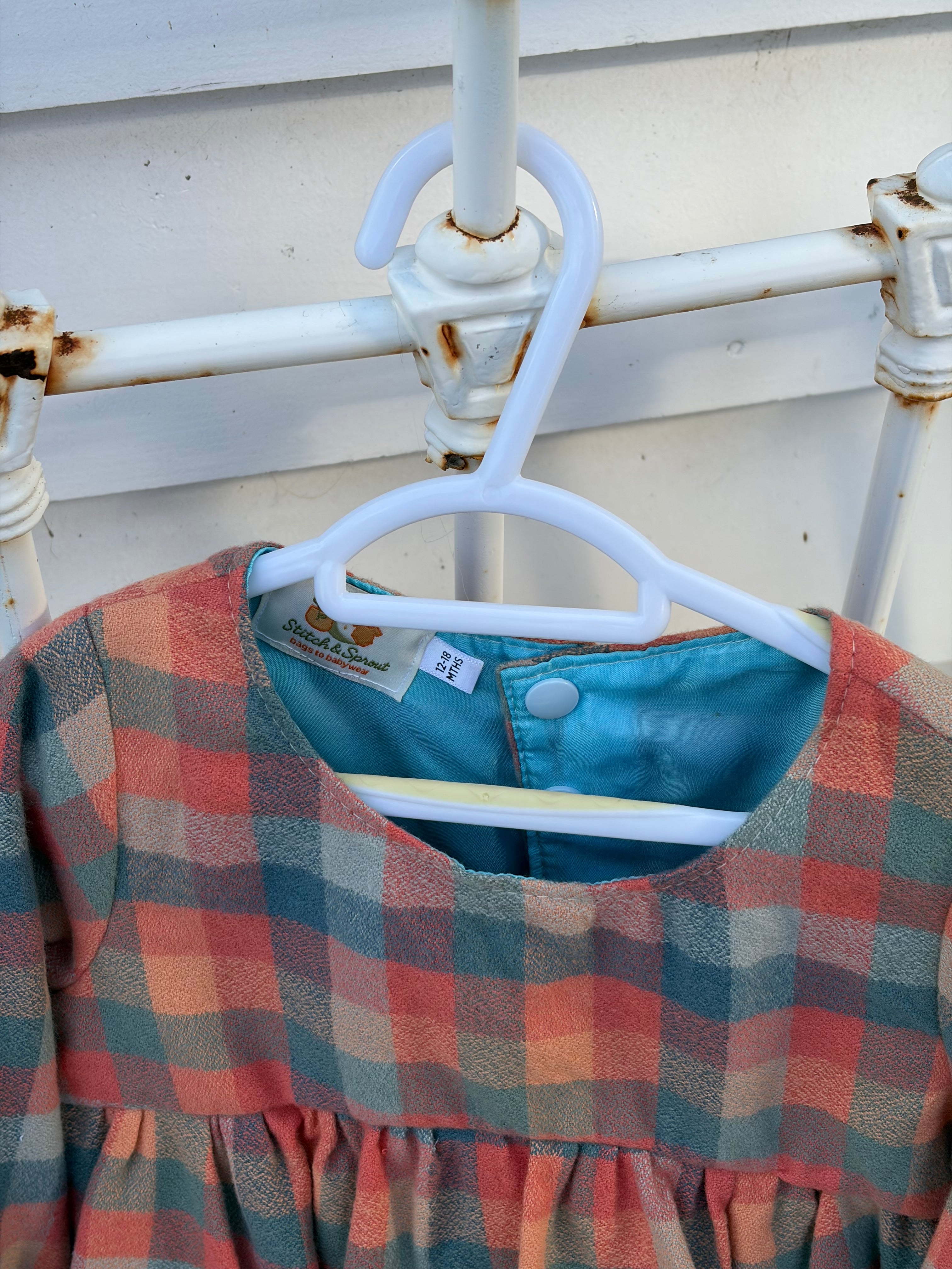 FLANNELETTE CHECK LONG SLEEVE DRESS 12-18 mths