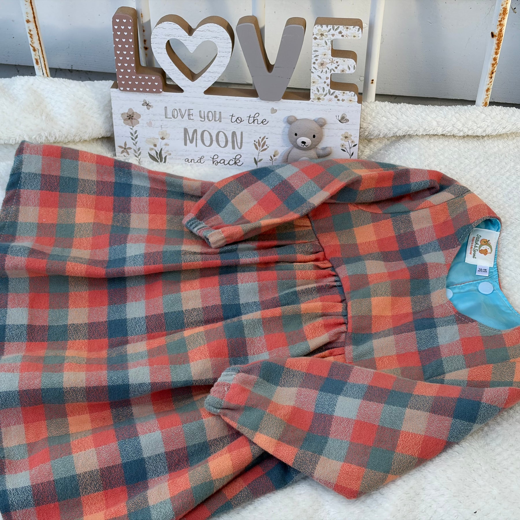 FLANNELETTE CHECK LONG SLEEVE DRESS 12-18 mths