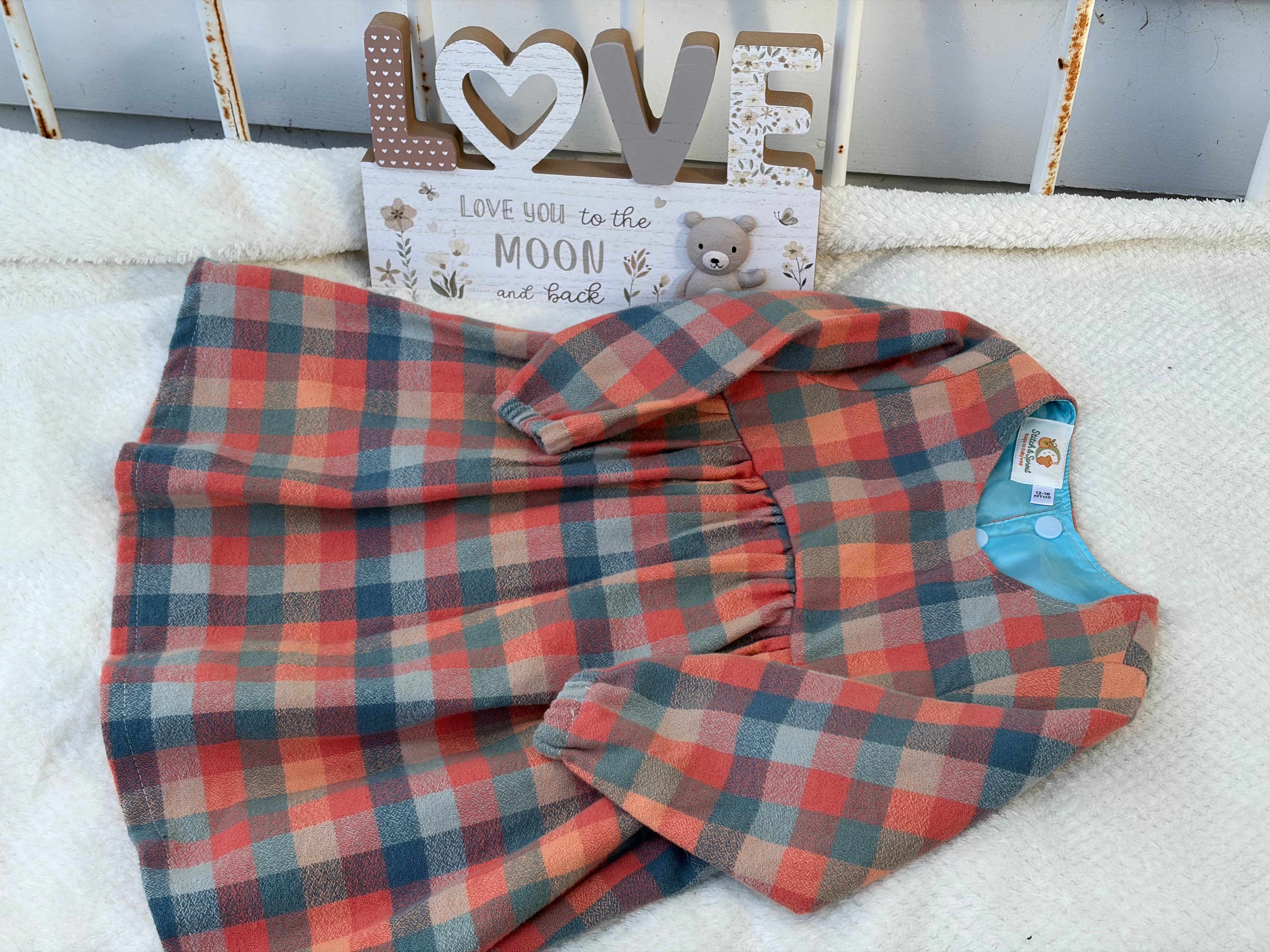 FLANNELETTE CHECK LONG SLEEVE DRESS 12-18 mths