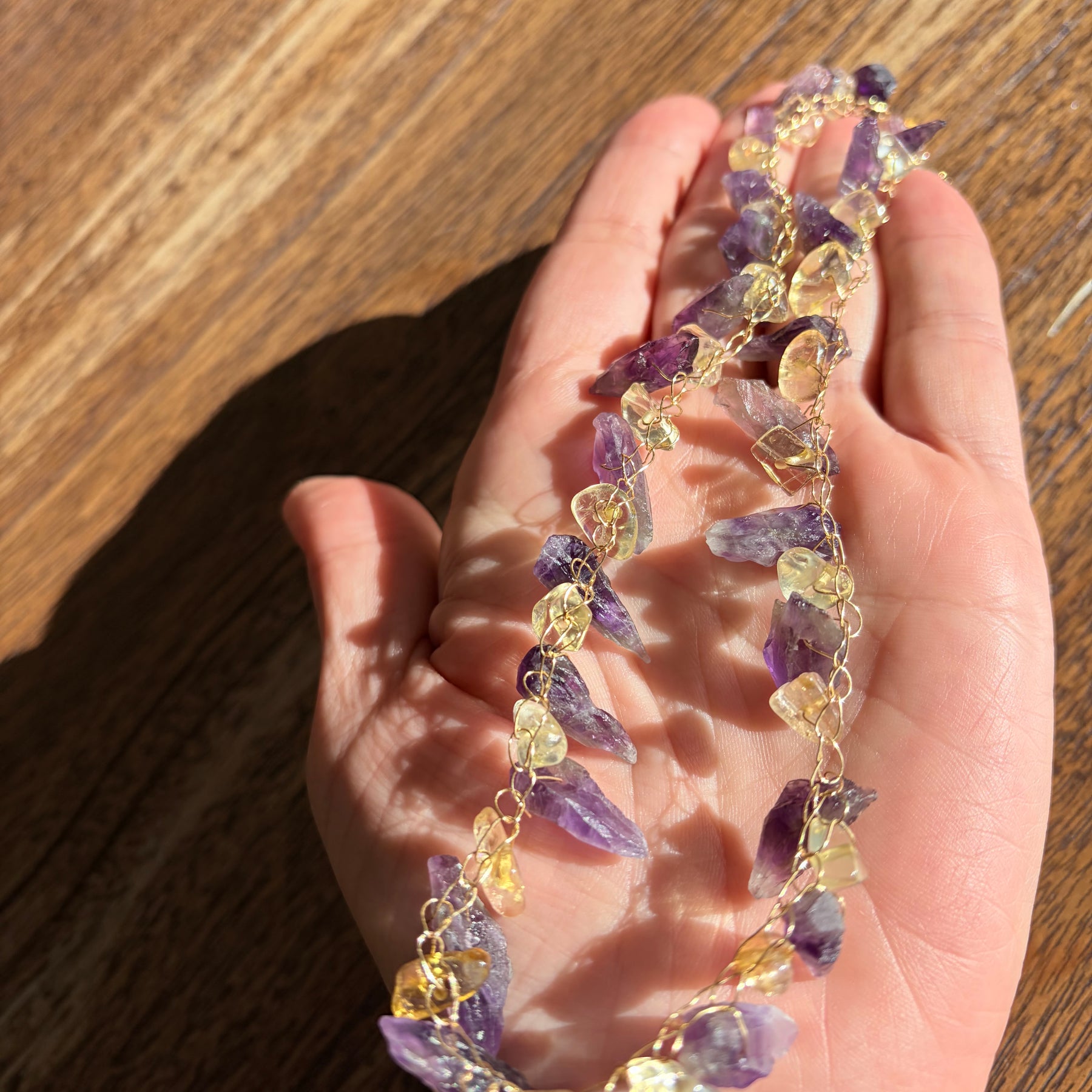 “Dragon Teeth” Raw amethyst. Golden citrine Necklace