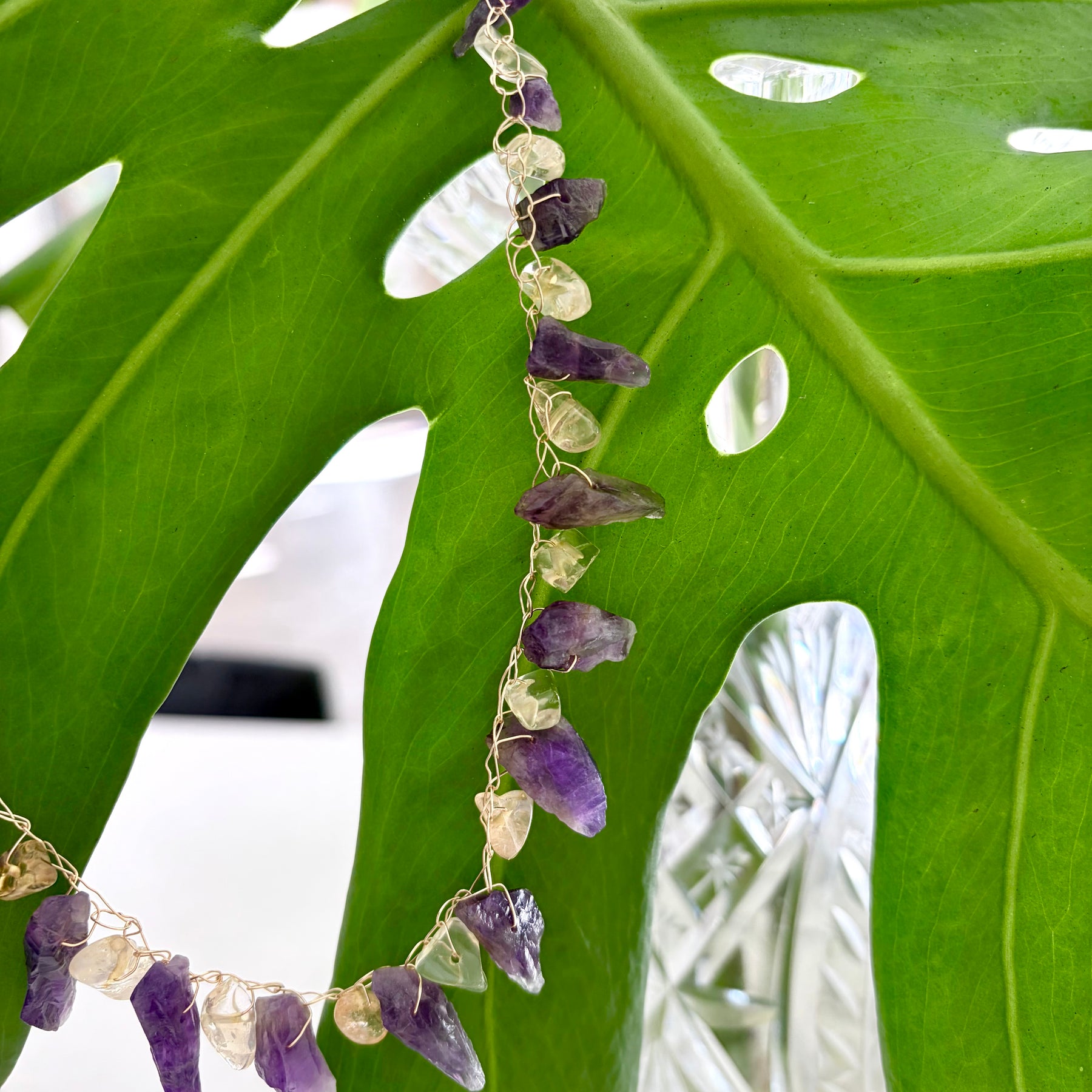 “Dragon Teeth” Raw amethyst. Golden citrine Necklace