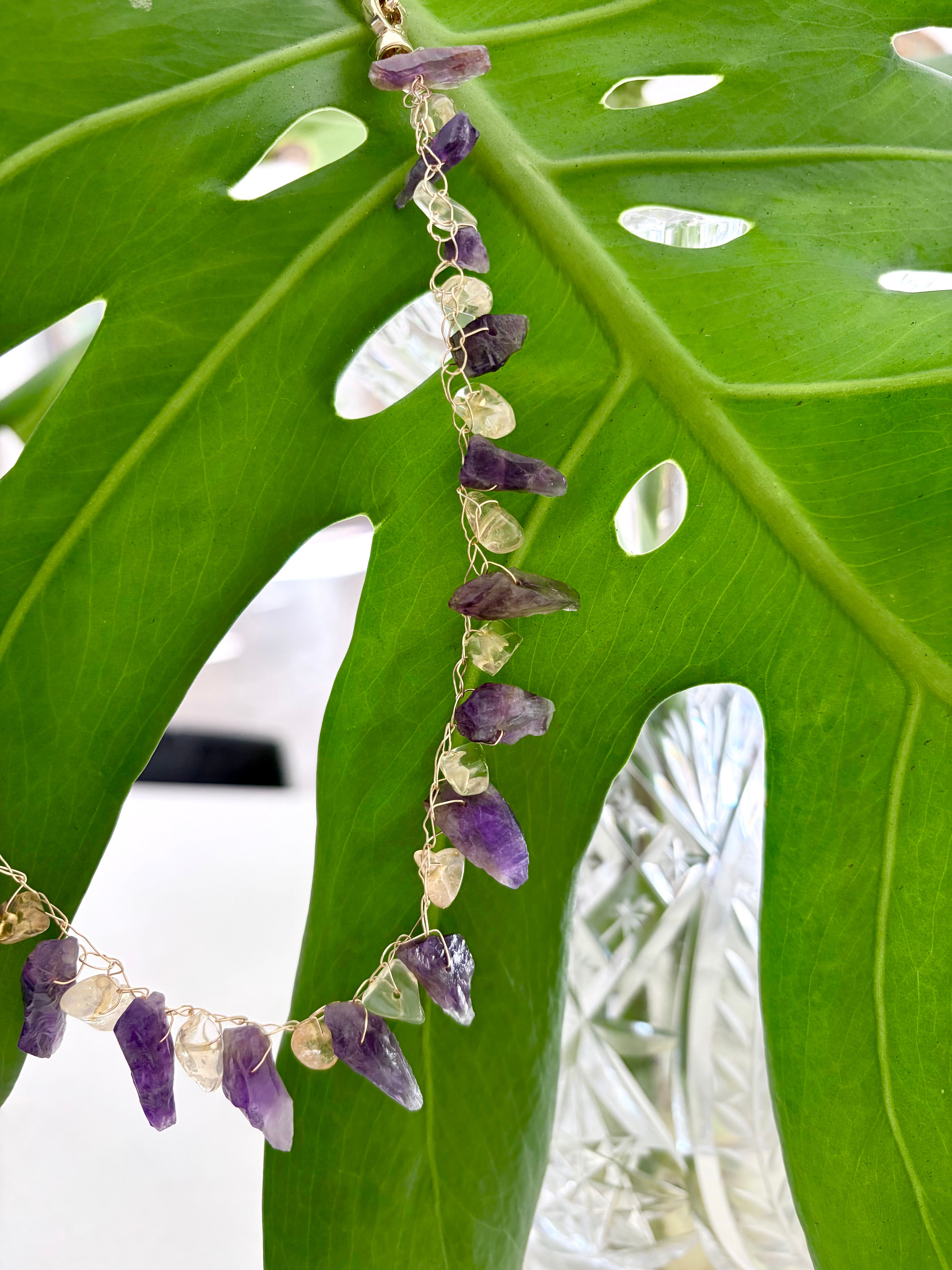 “Dragon Teeth” Raw amethyst. Golden citrine Necklace