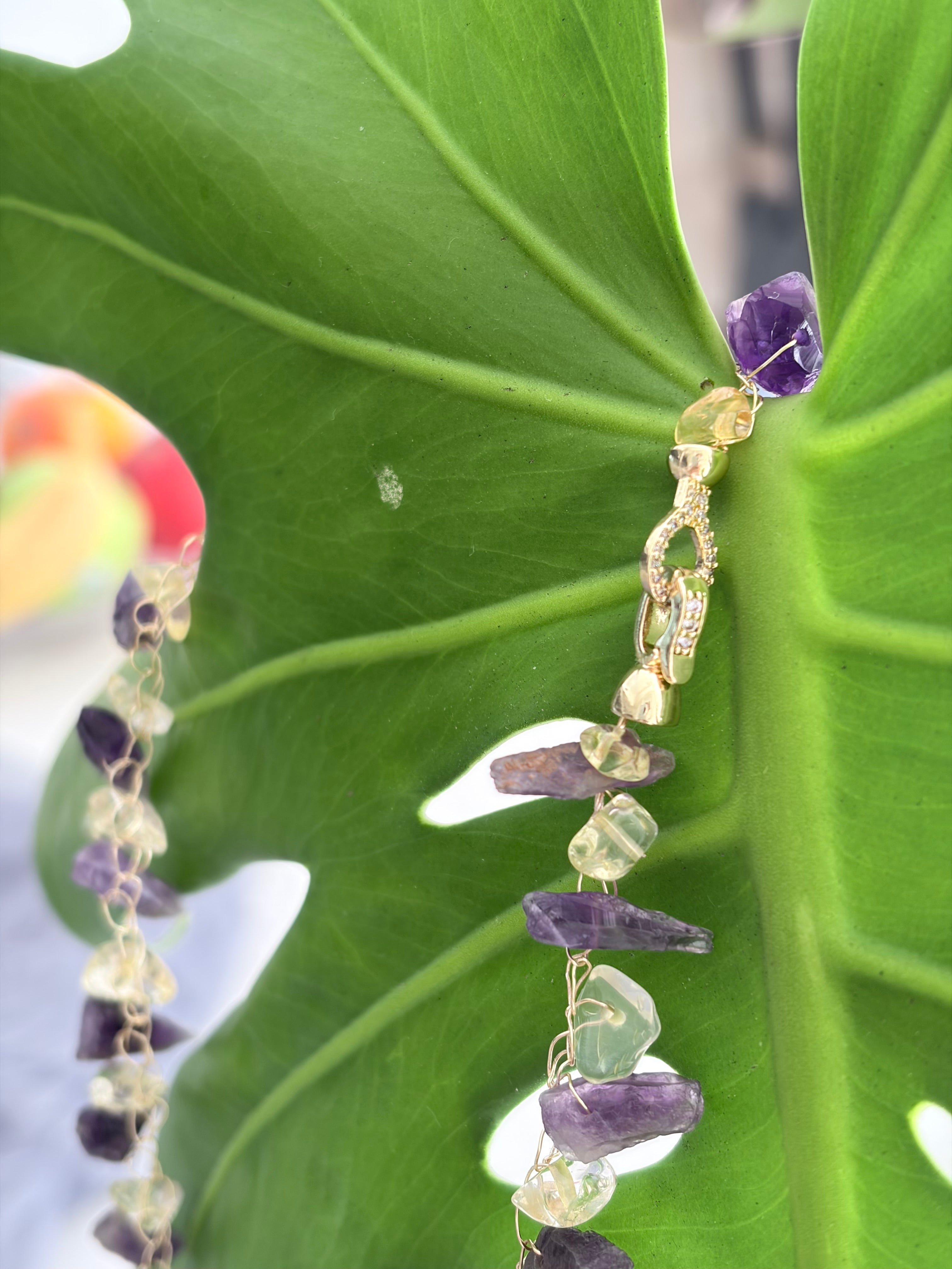 “Dragon Teeth” Raw amethyst. Golden citrine Necklace