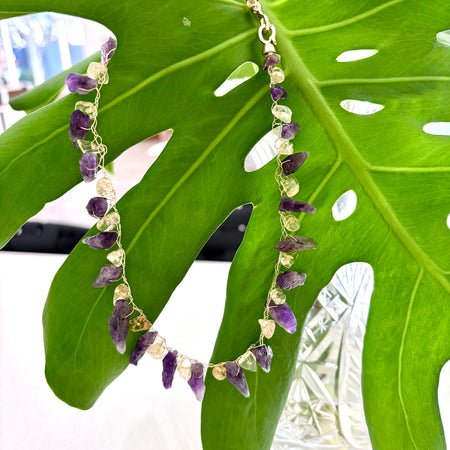 “Dragon Teeth” Raw amethyst. Golden citrine Necklace