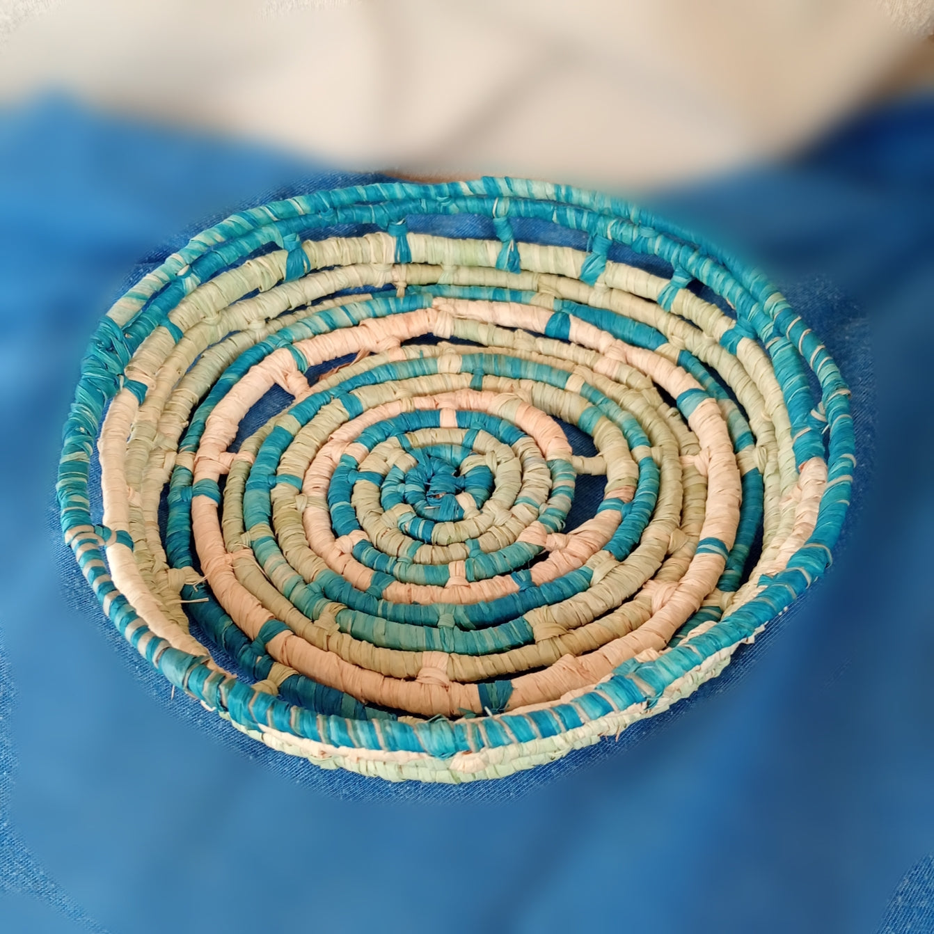 Small ornamental basket in ocean colours