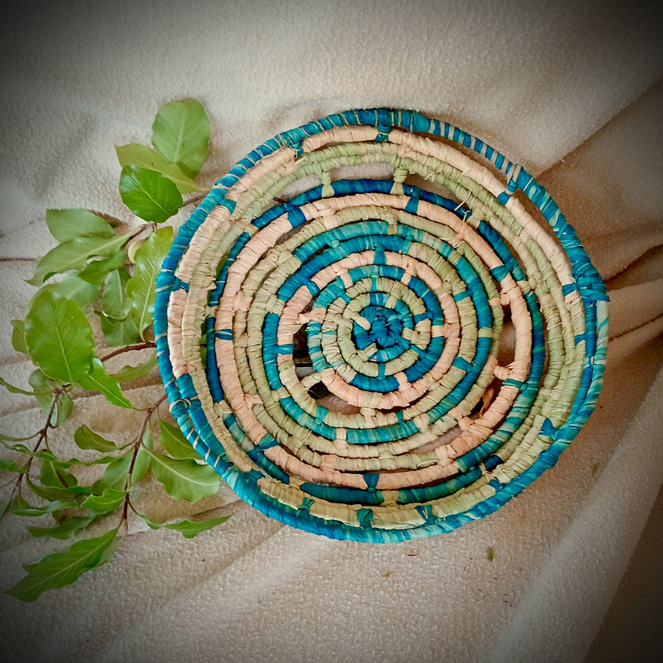 Small ornamental basket in ocean colours