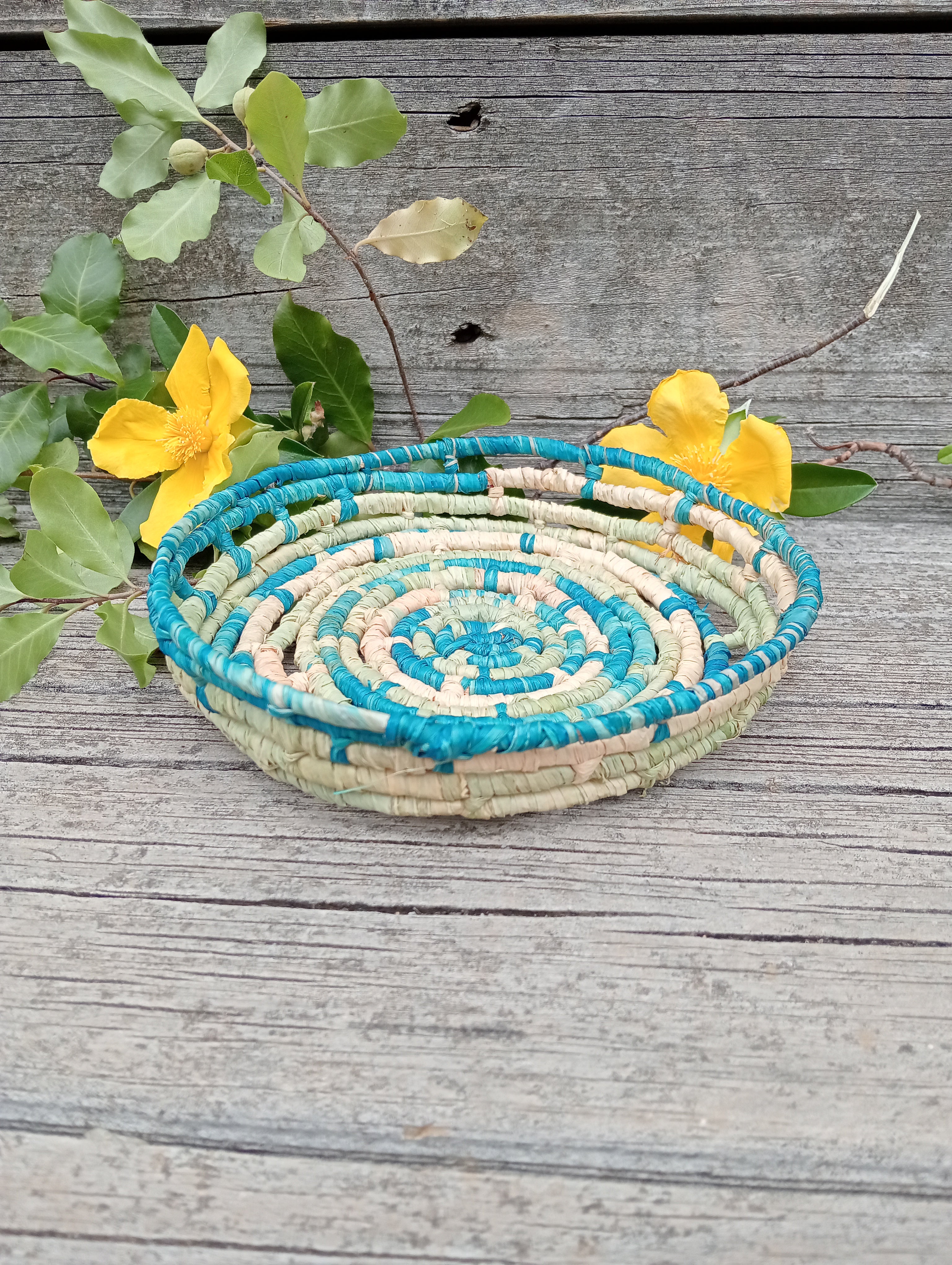 Small ornamental basket in ocean colours