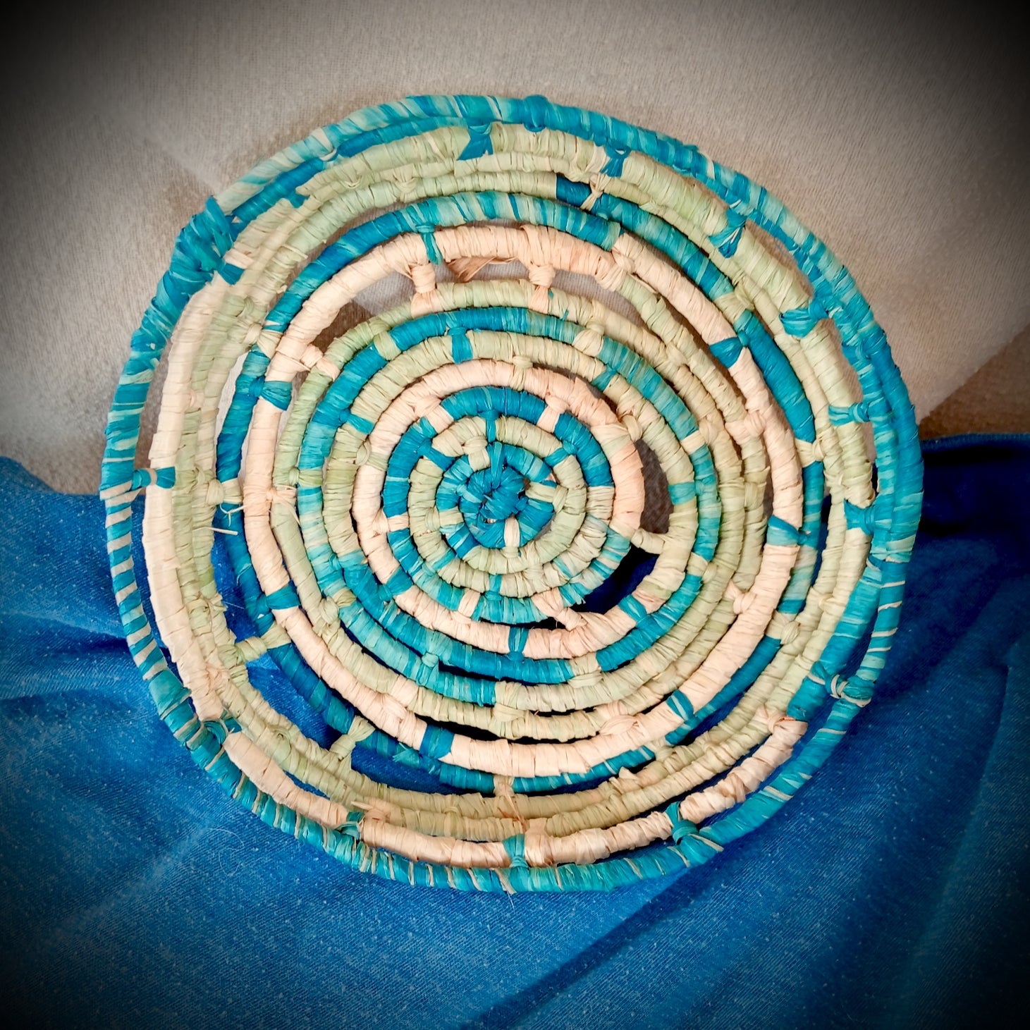 Small ornamental basket in ocean colours