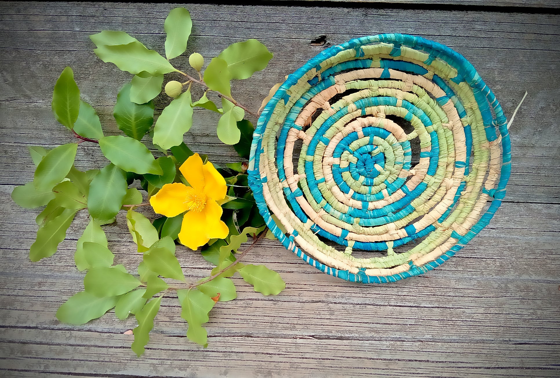 Small ornamental basket in ocean colours