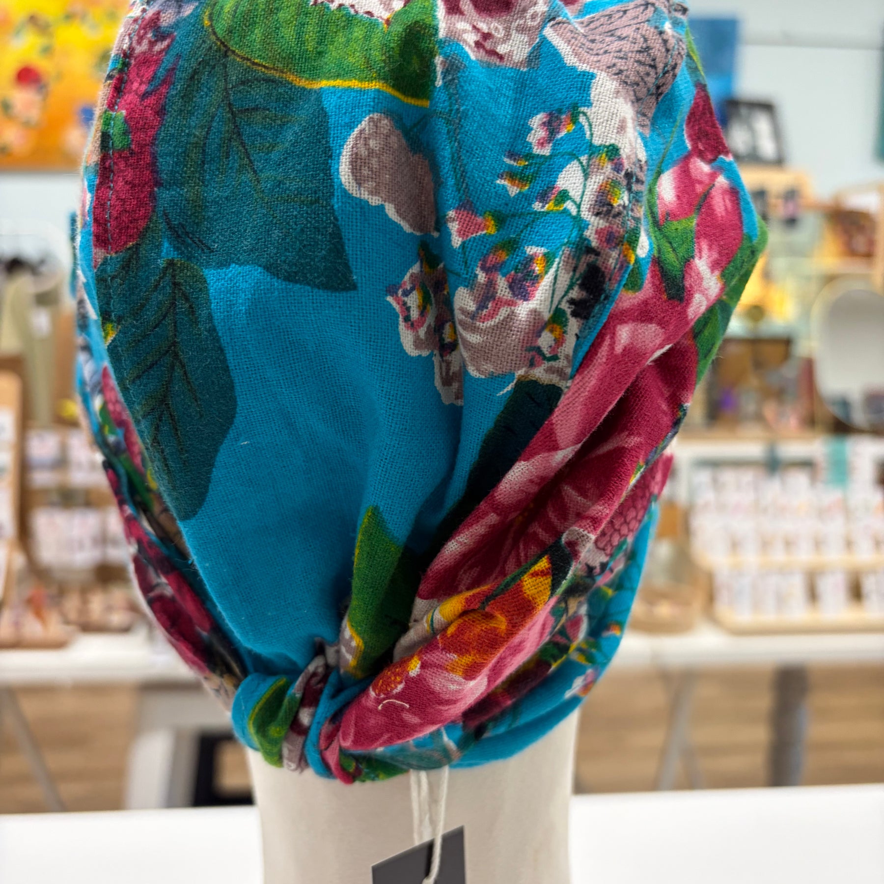 gorgeous aqua floral fabric turban head wrap - violetclothing - free postage