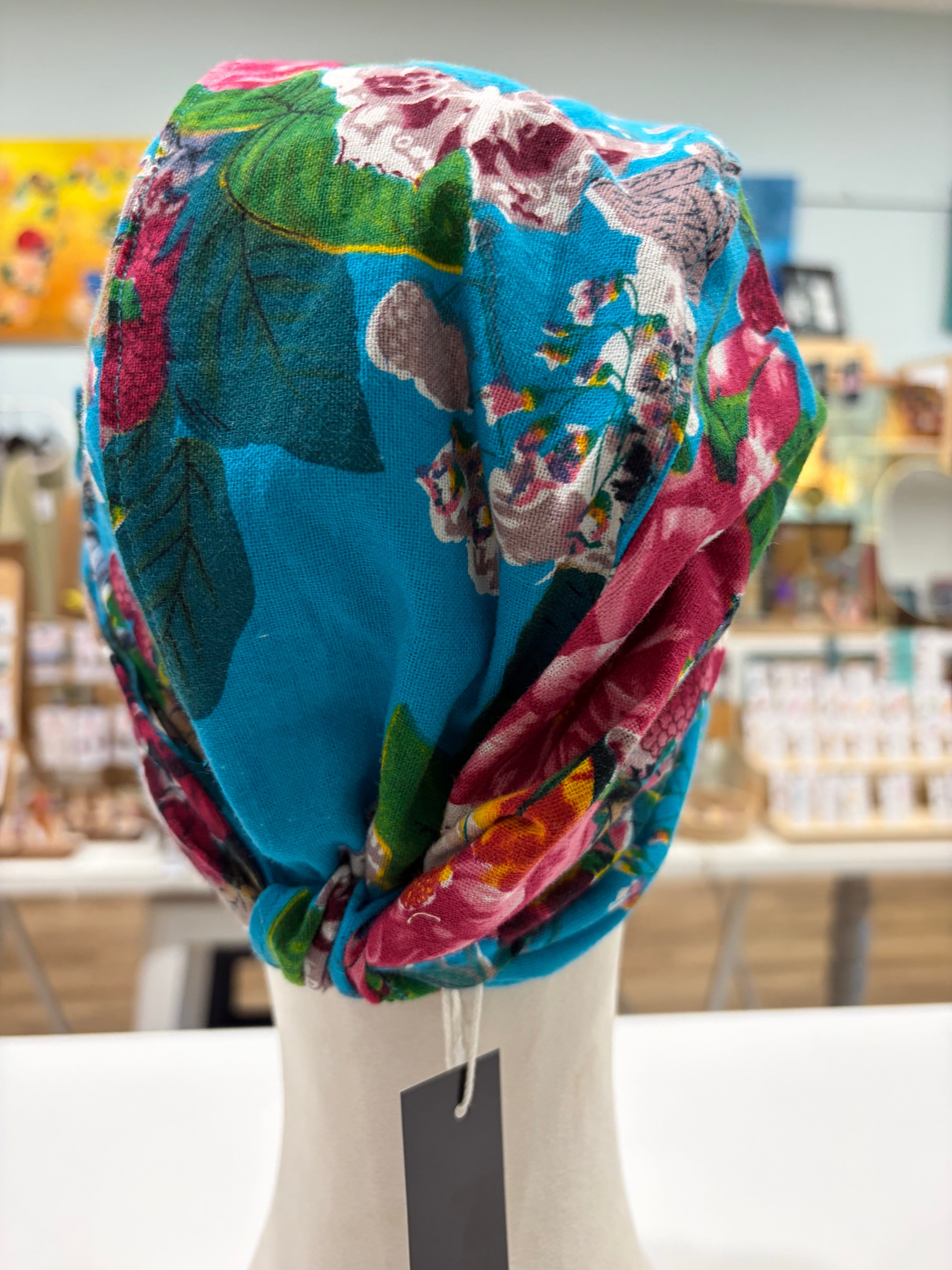 gorgeous aqua floral fabric turban head wrap - violetclothing - free postage