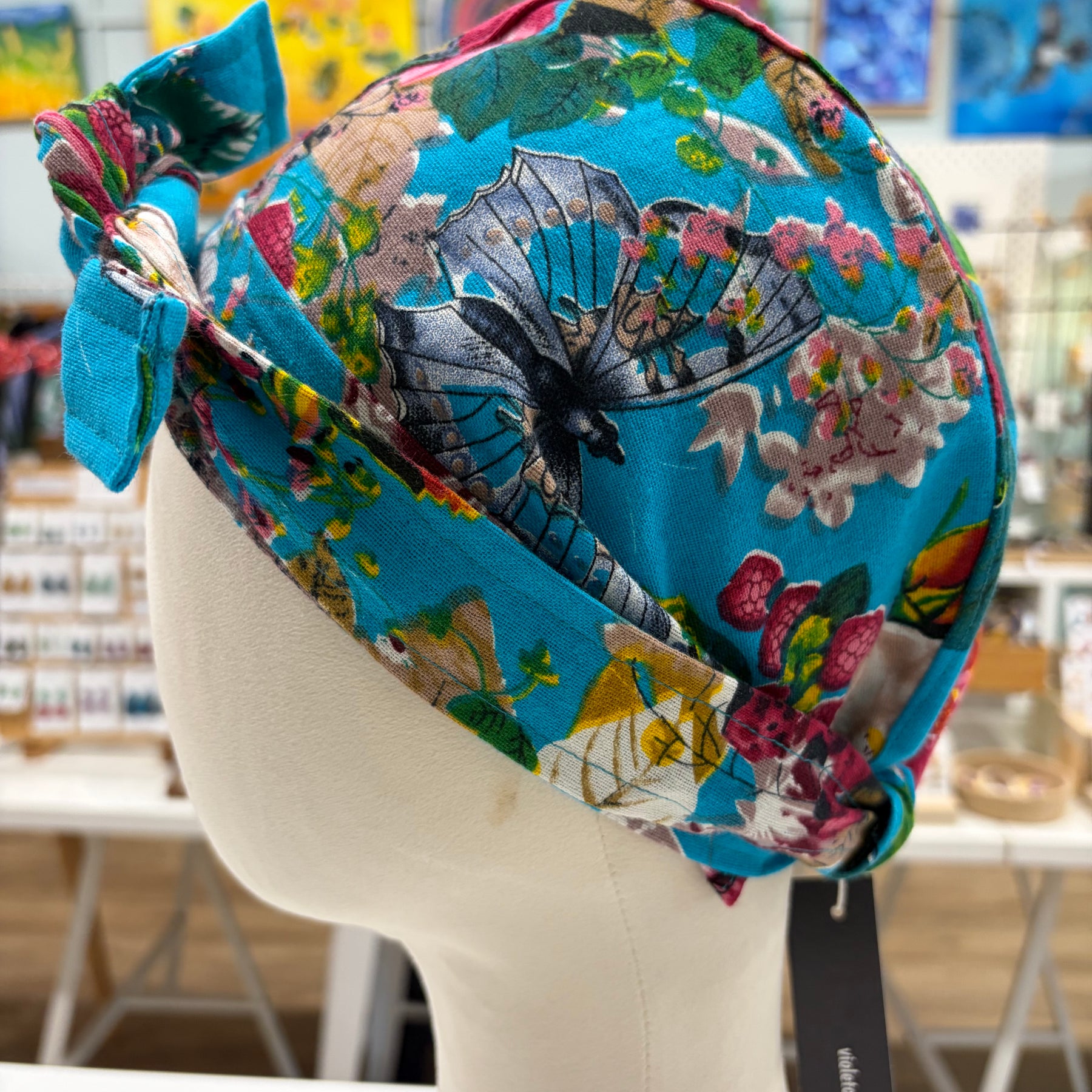 gorgeous aqua floral fabric turban head wrap - violetclothing - free postage
